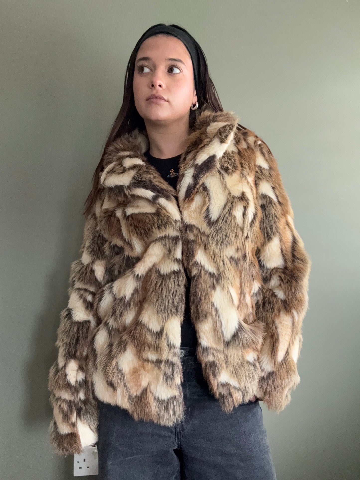 Faux Fur Patchwork Jacket (UK10)