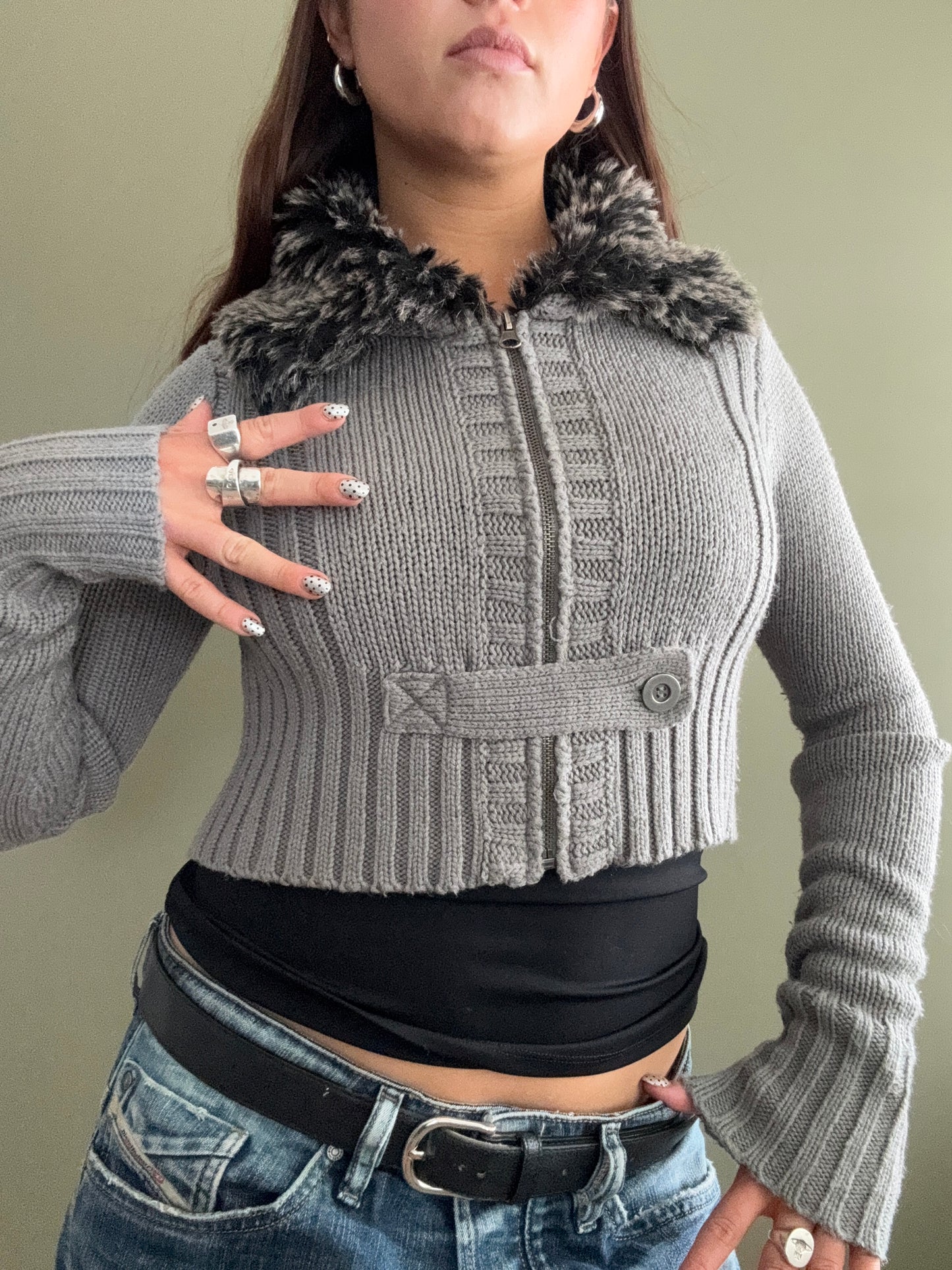 Cropped Knitted Zip Jumper (S)