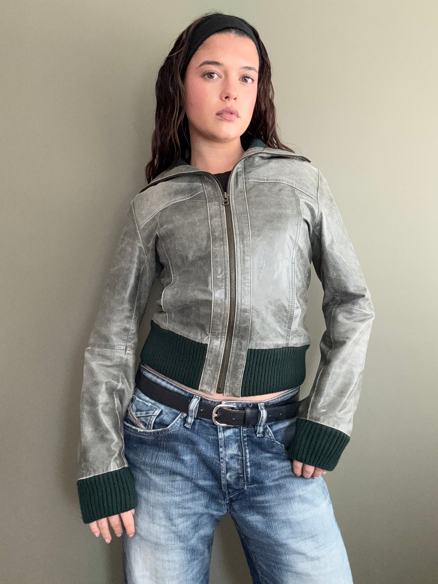 Vintage Green Leather Jacket (M)