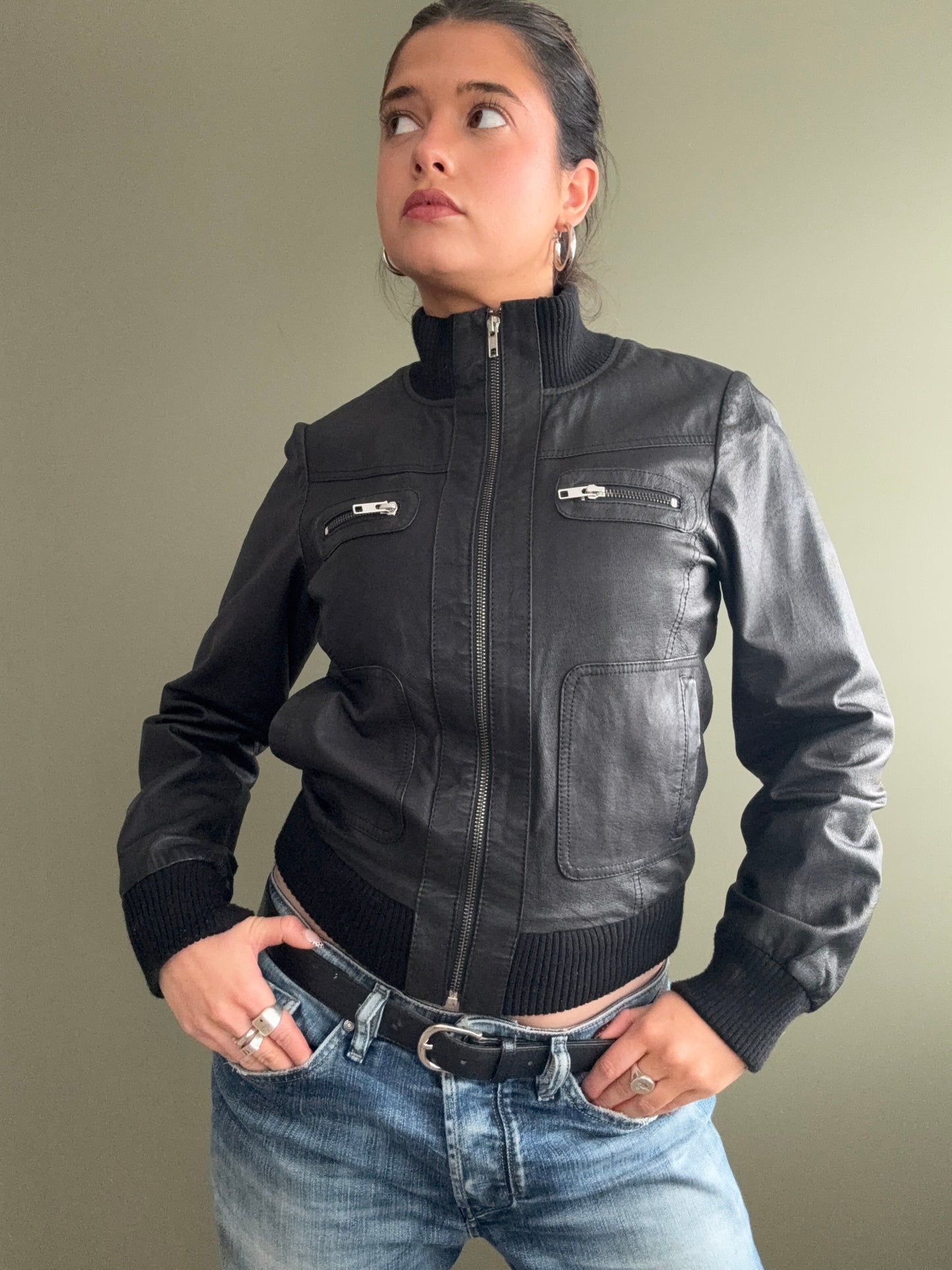 Leather Bomber Jacket (UK8)