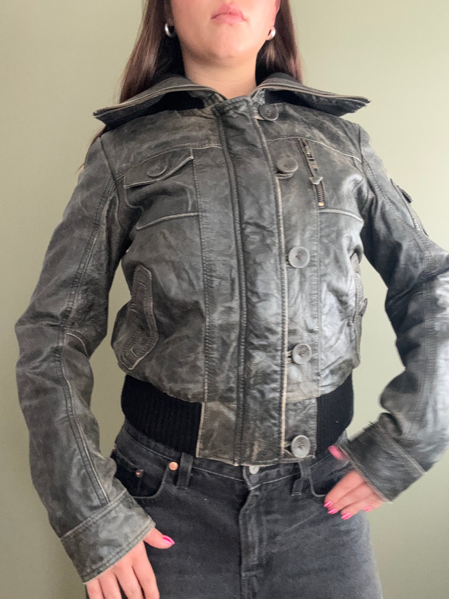 Leather Bomber Jacket (UK12)