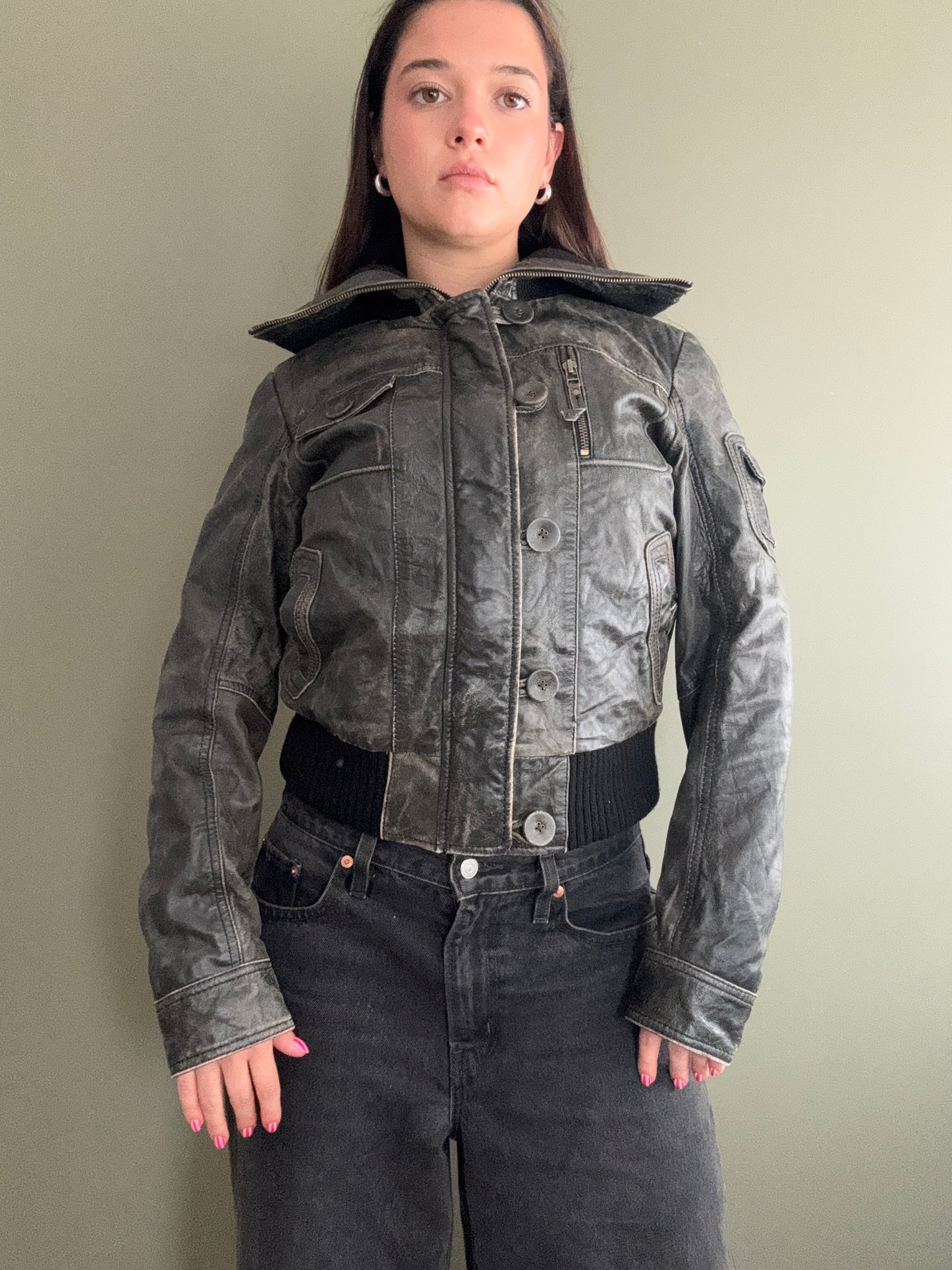 Leather Bomber Jacket (UK12)