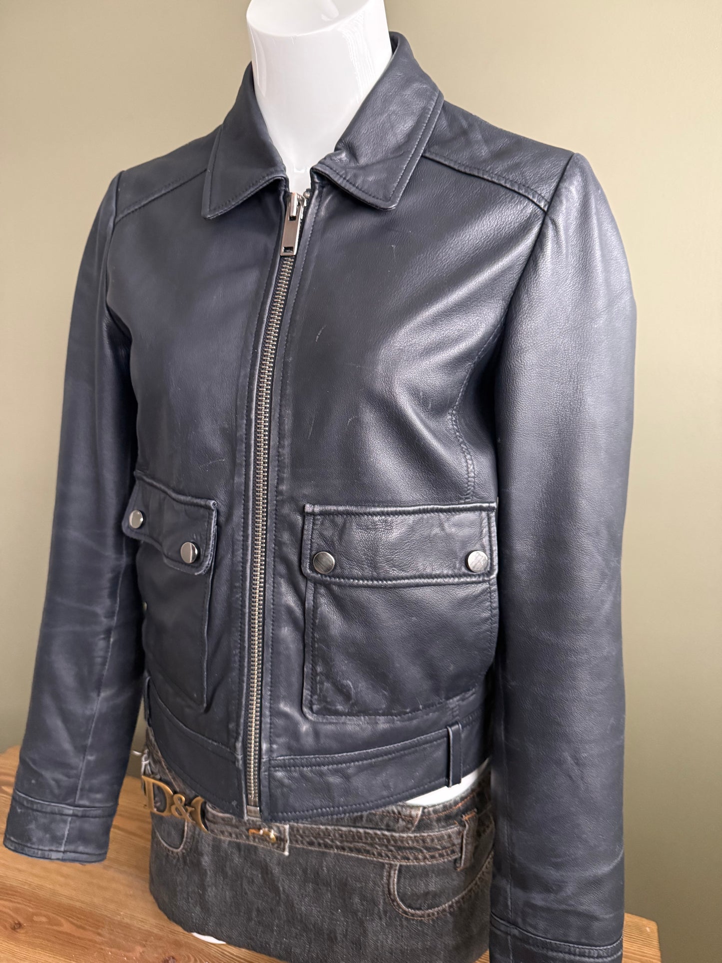 Leather Fitted Jacket (UK10)