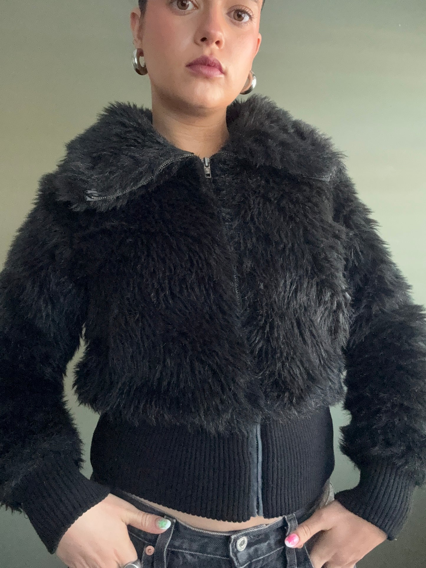 Faux Fur Bomber Jacket (S)