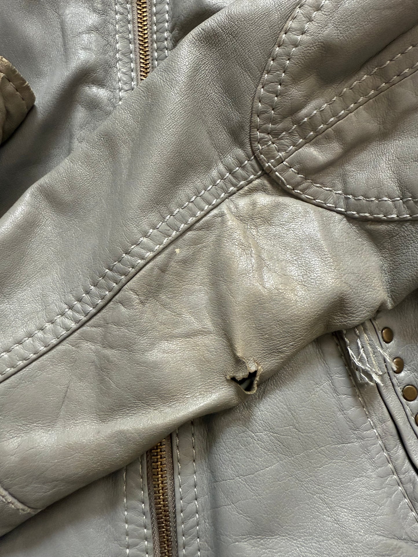 Grey Studded Leather Jacket (S)