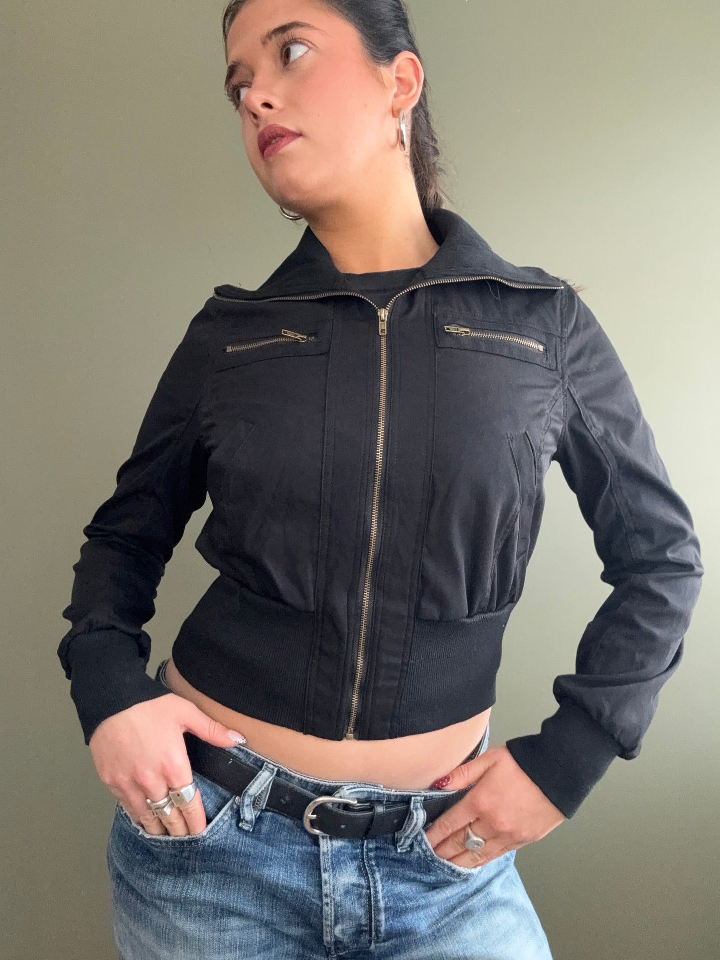 Black Y2K Bomber Jacket (M)