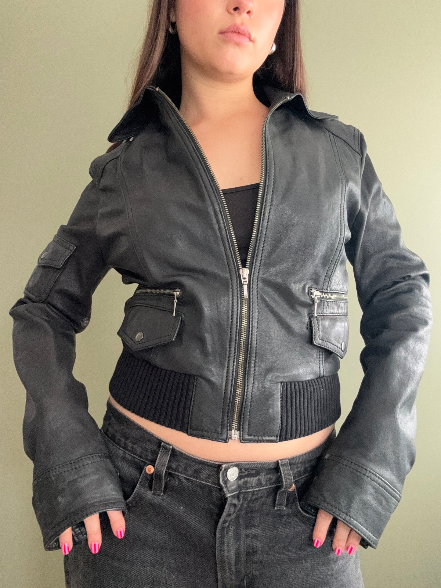 Leather Bomber Jacket (L)