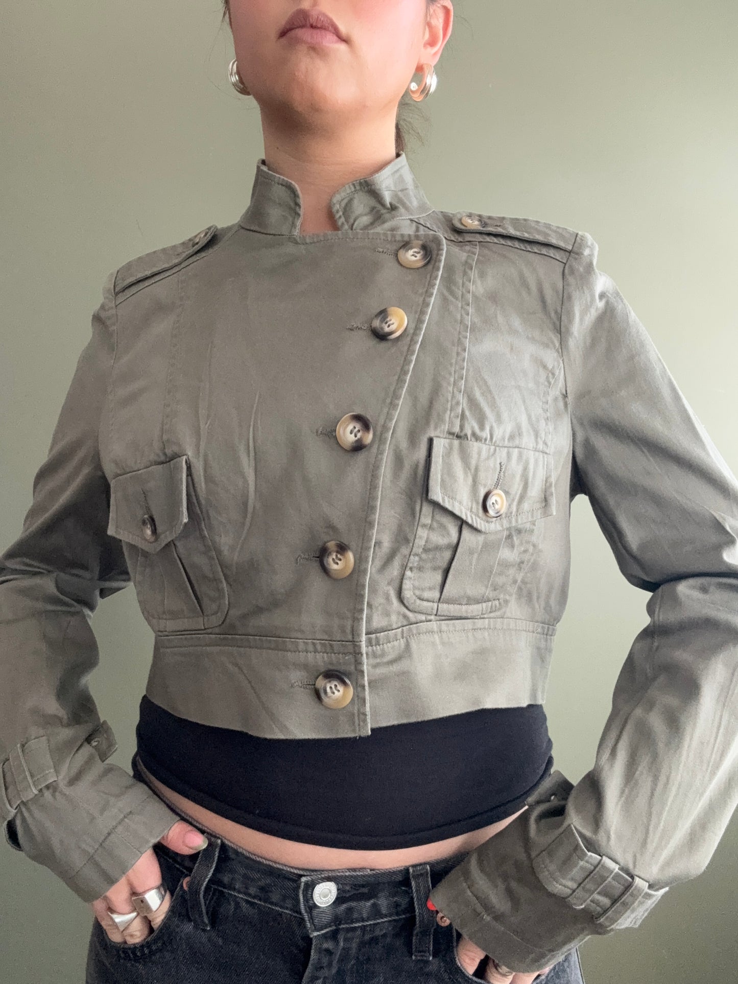 Jane Norman Khaki Cropped Jacket (UK14)
