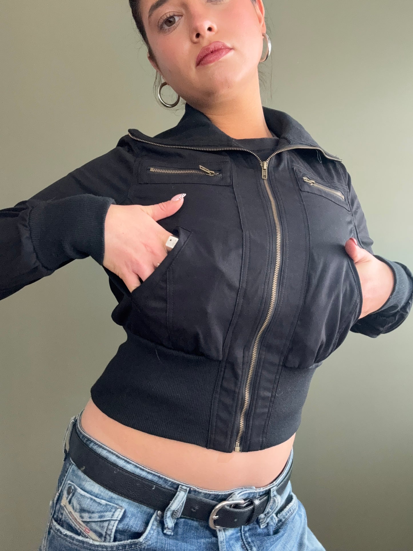 Black Y2K Bomber Jacket (M)