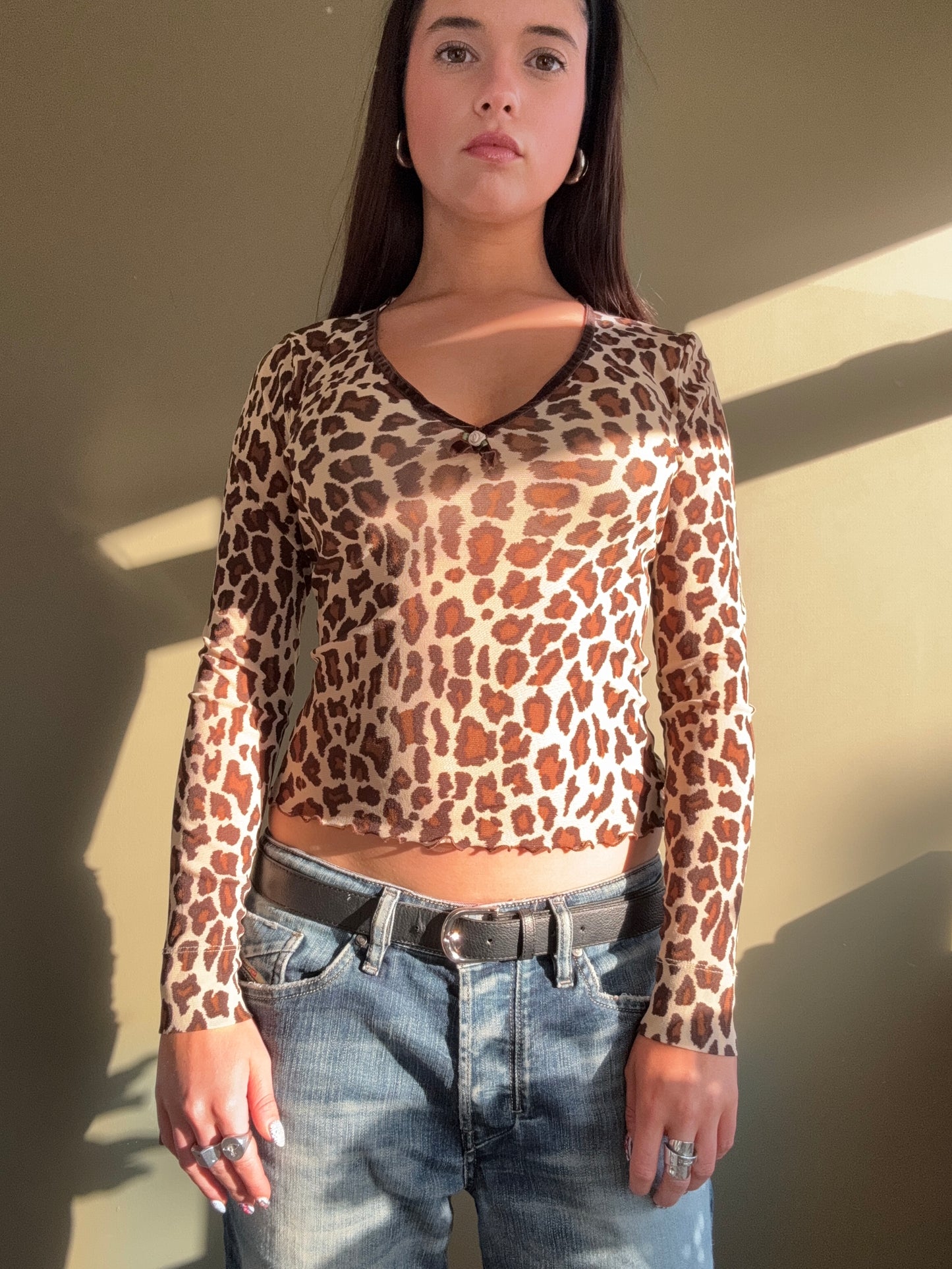 Kookai Leopard Mesh Top (S)