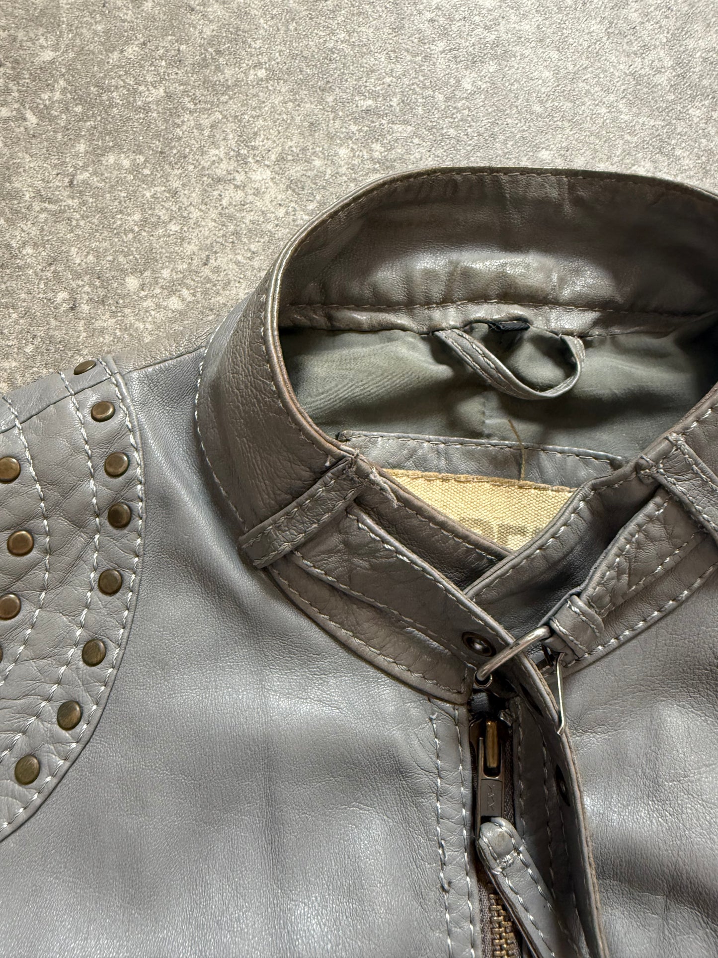 Grey Studded Leather Jacket (S)