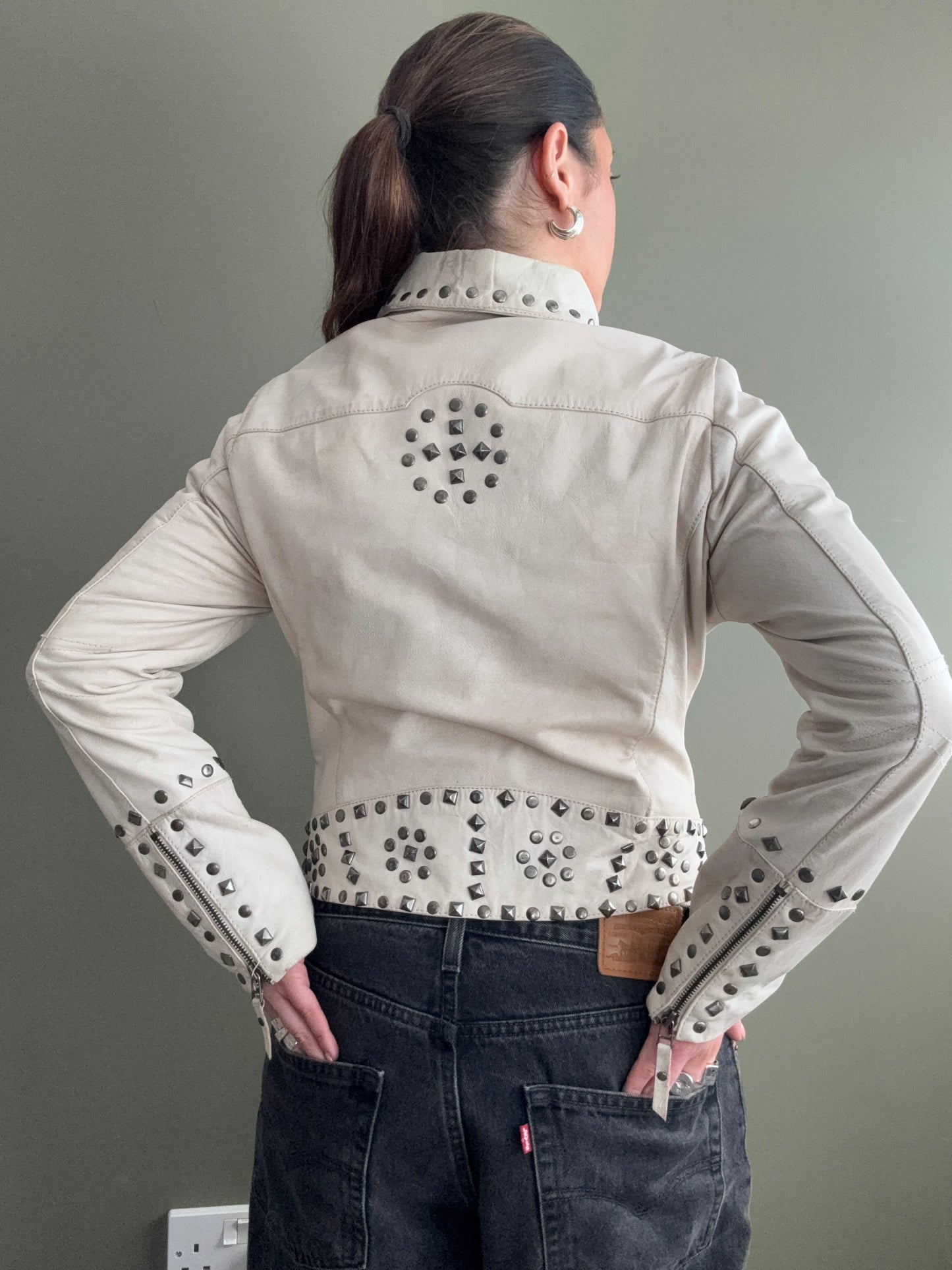 Cream Leather Jacket (S)