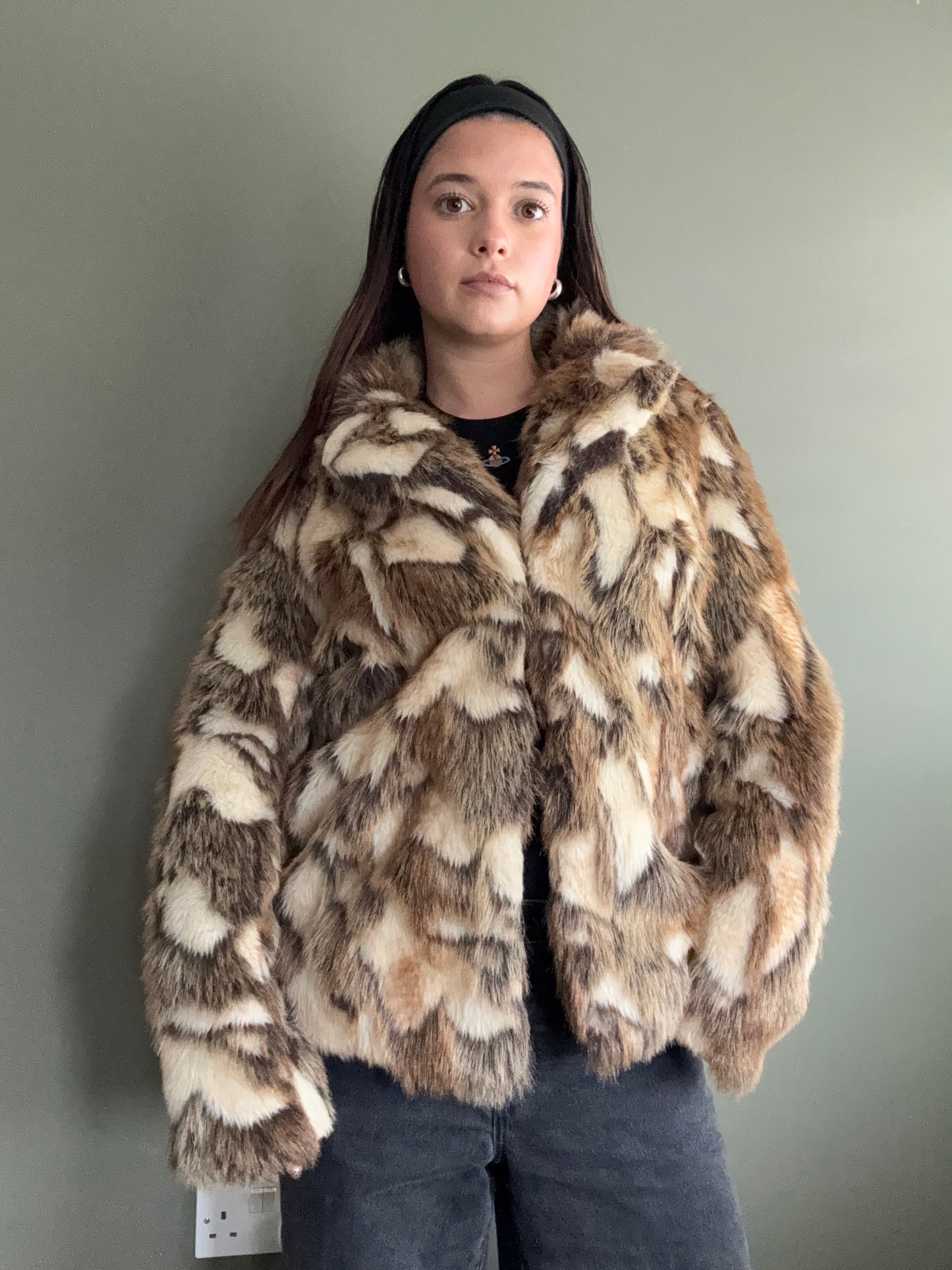 Faux Fur Patchwork Jacket (UK10)