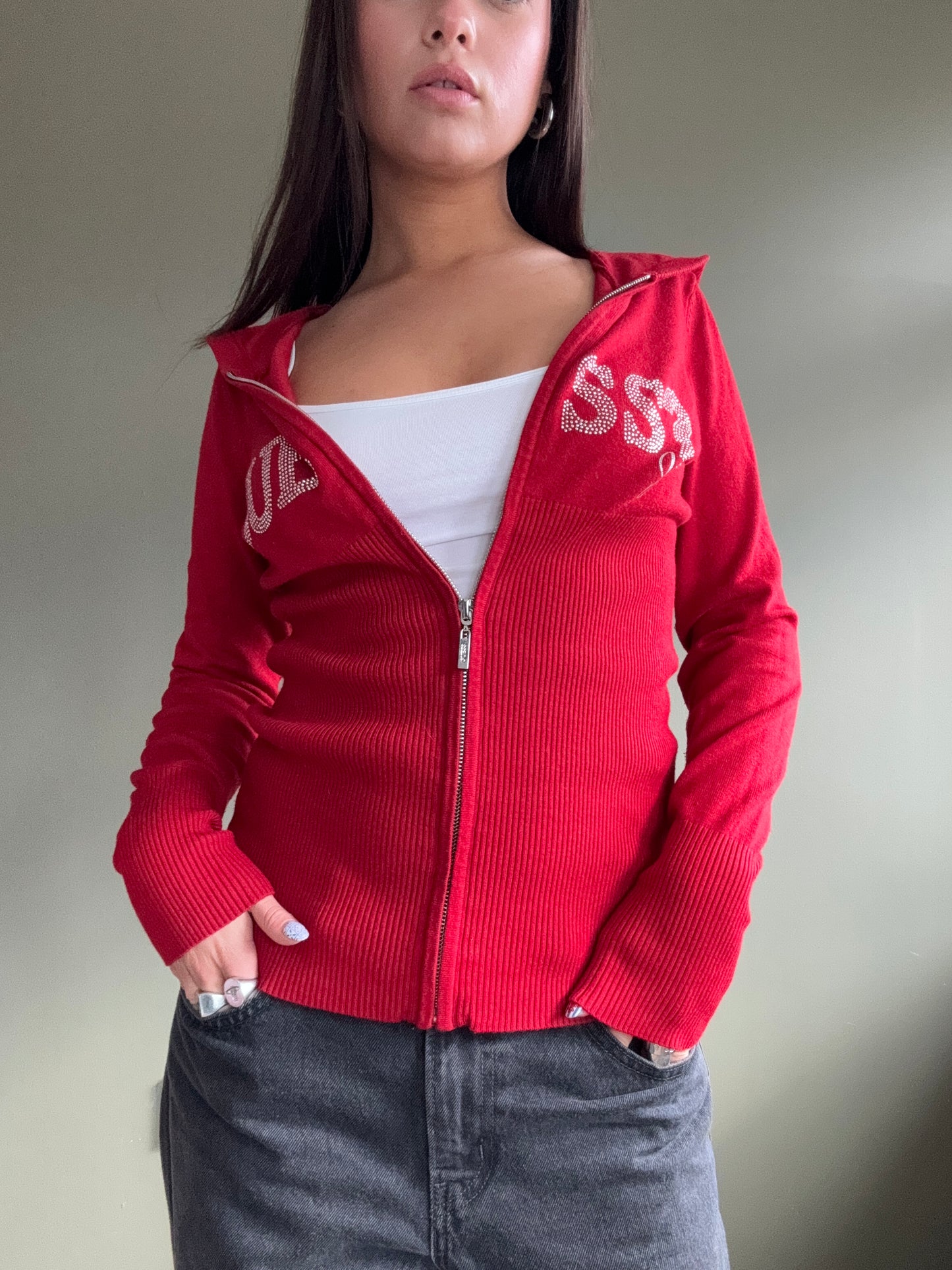Guess Red Zip Hoodie (M)