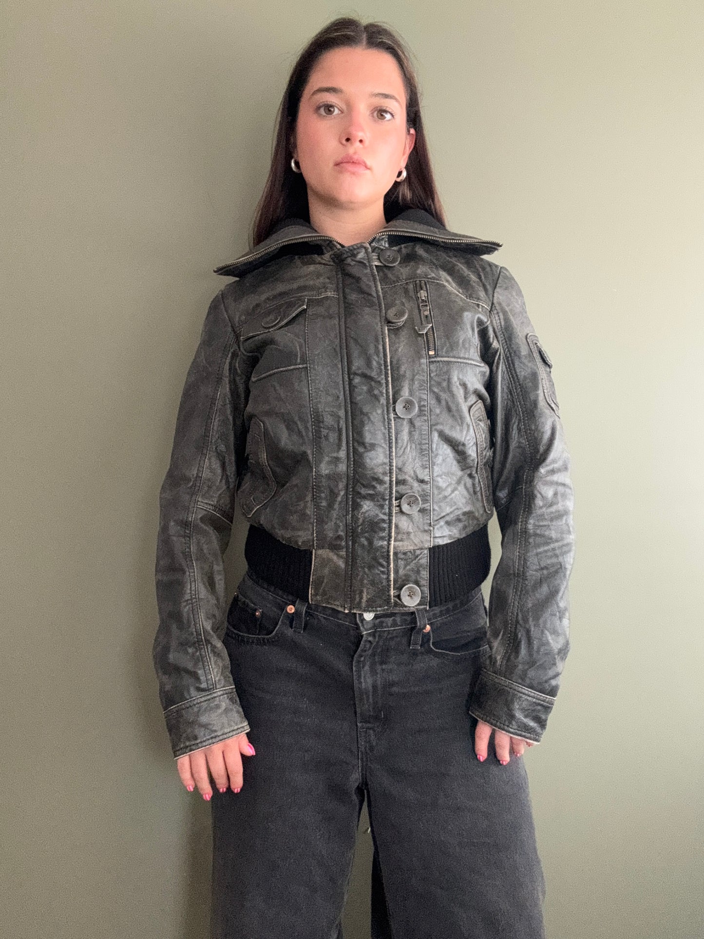 Leather Bomber Jacket (UK12)