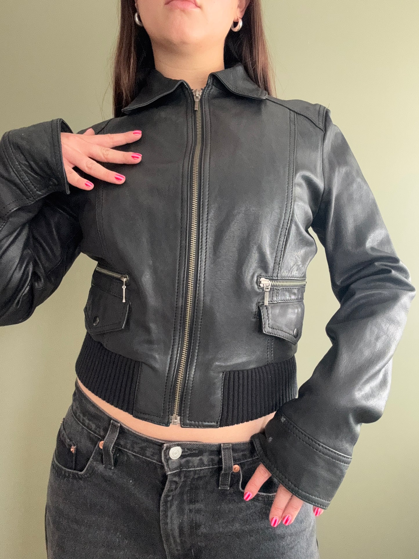 Leather Bomber Jacket (L)