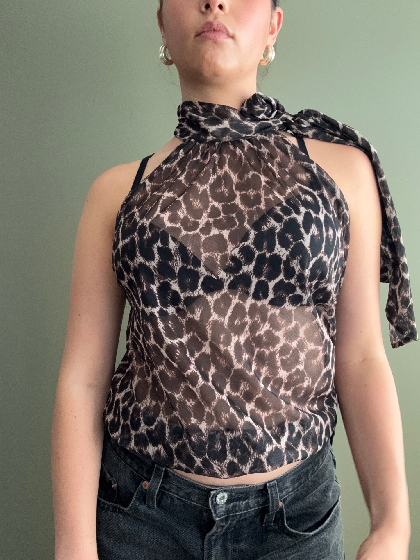 Lipsy Mesh Leopard Top (UK8)