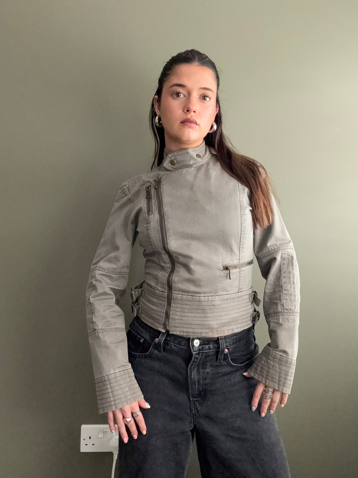 Khaki Biker Jacket (UK10)