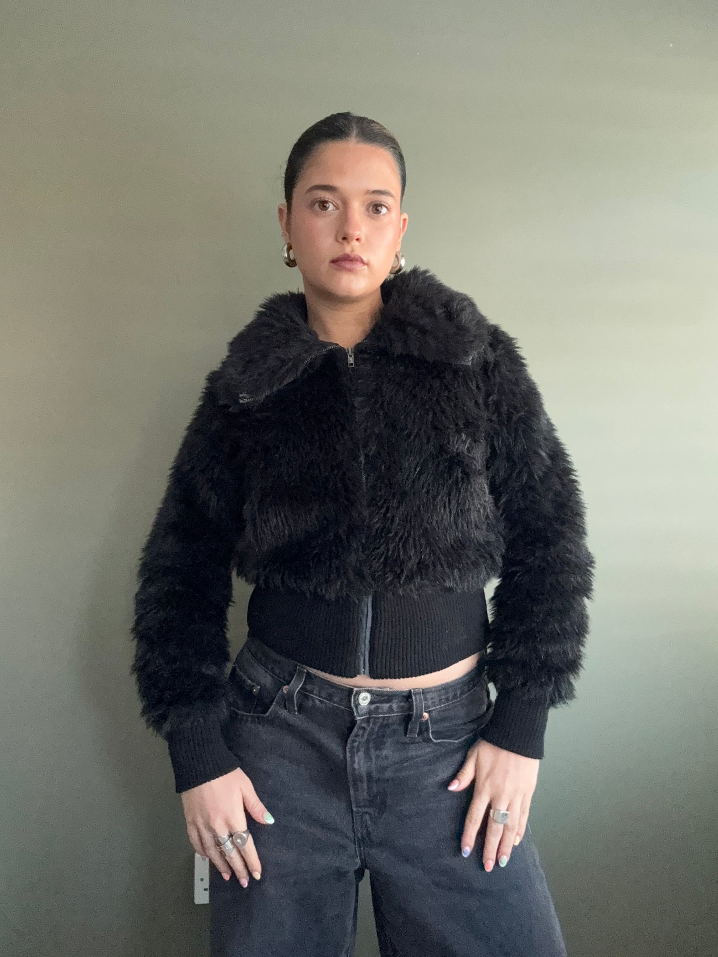Faux Fur Bomber Jacket (S)