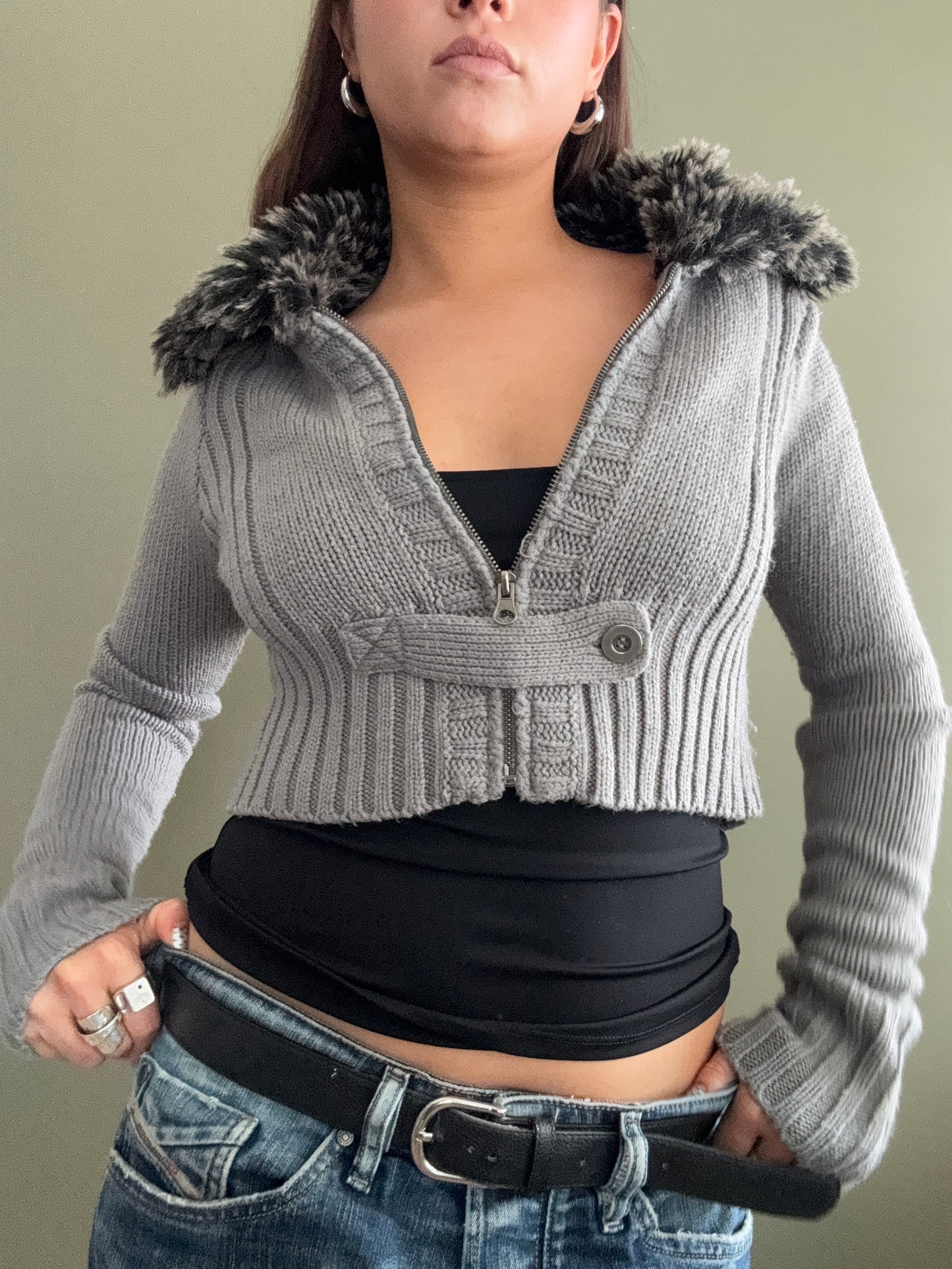 Cropped Knitted Zip Jumper (S)