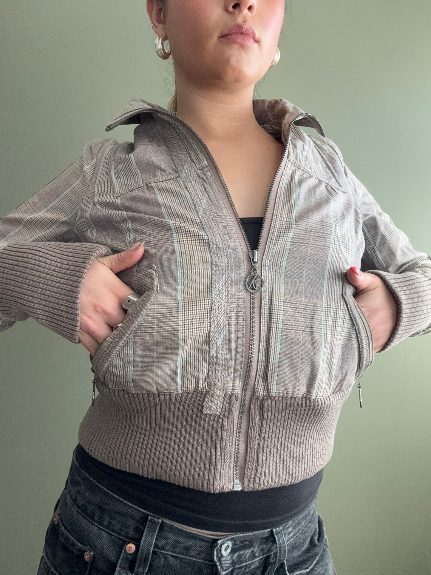 Y2K Tartan Bomber Jacket (UK8)