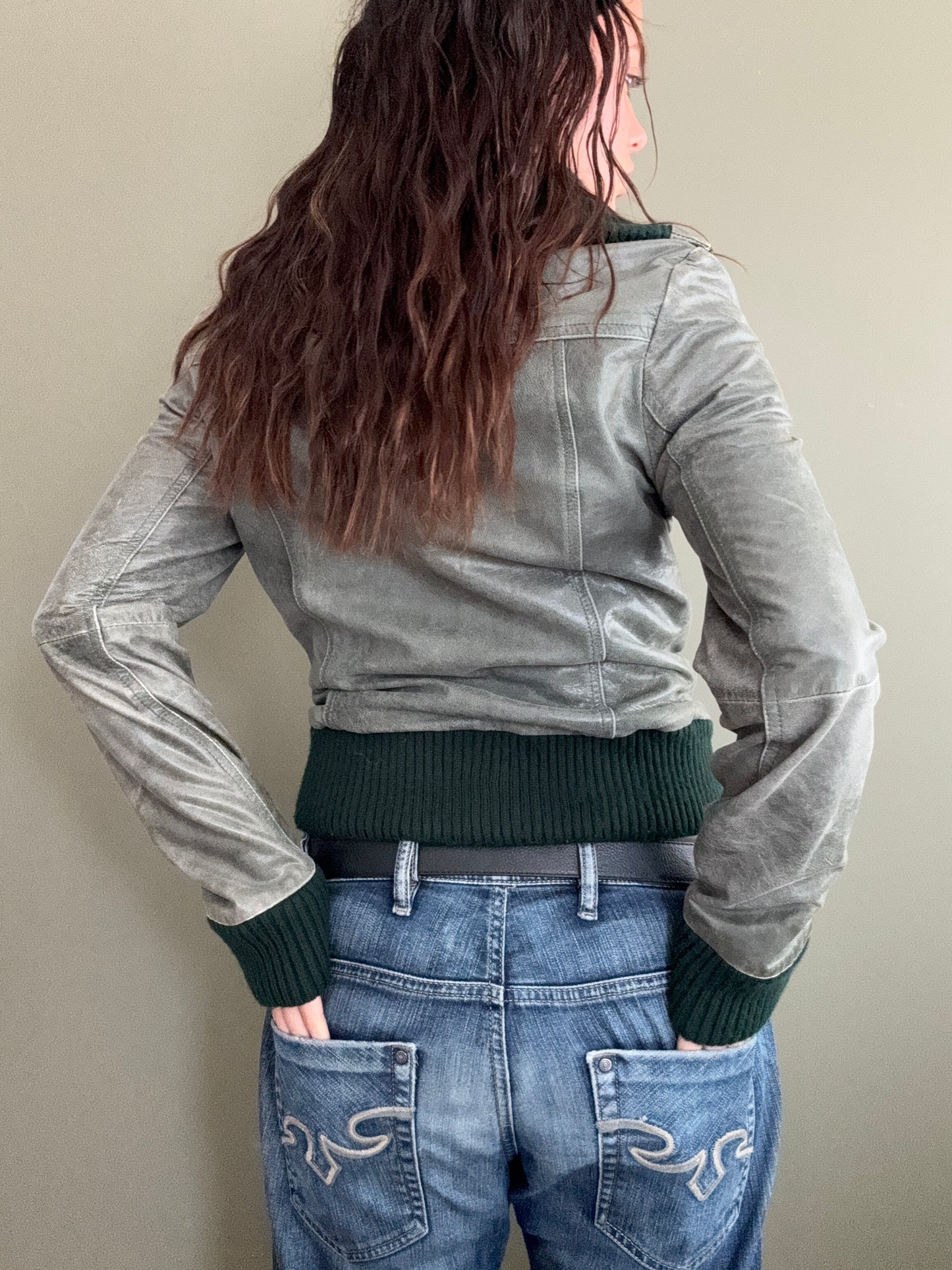 Vintage Green Leather Jacket (M)