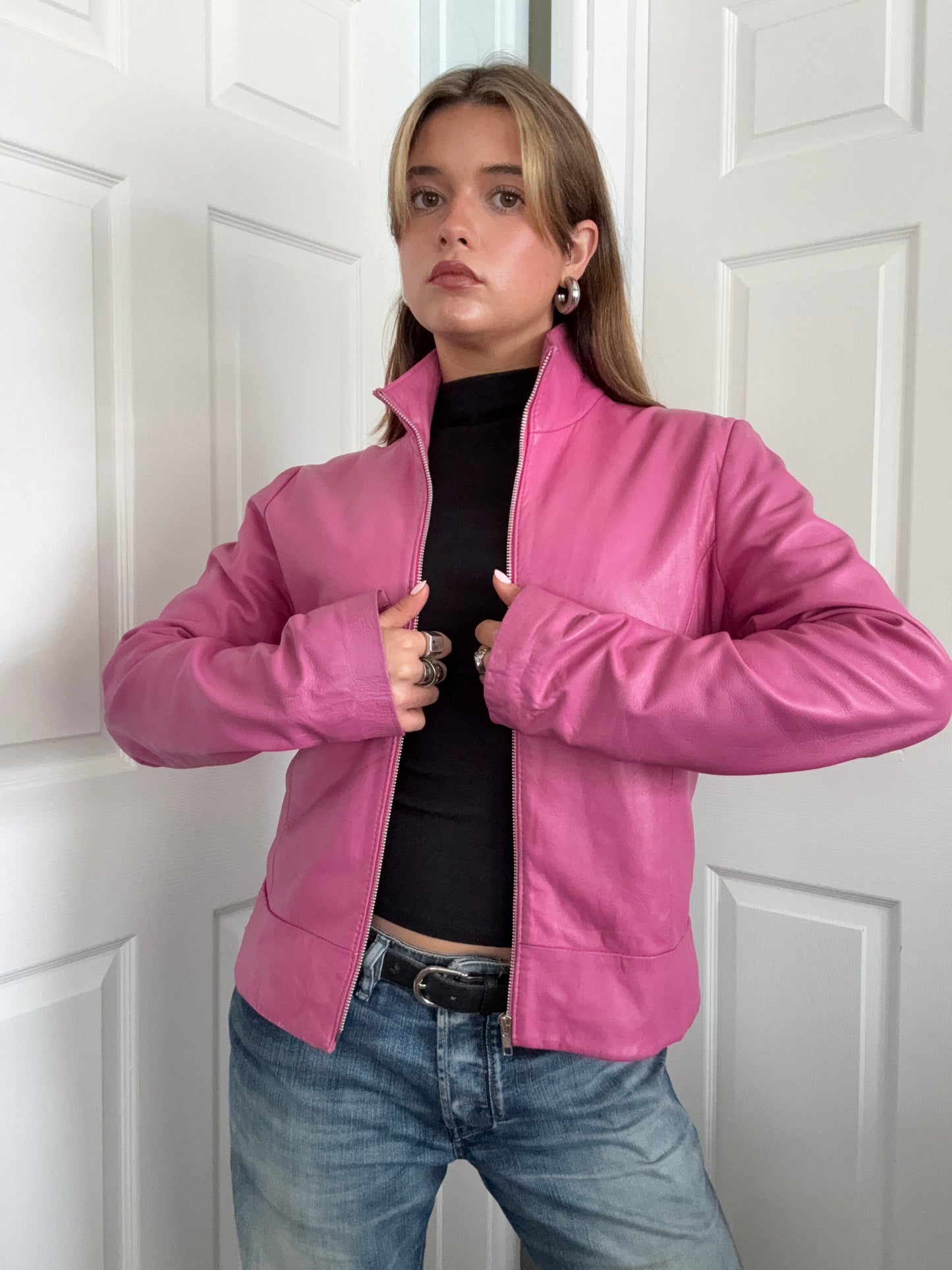 Pink Leather Jacket (L)