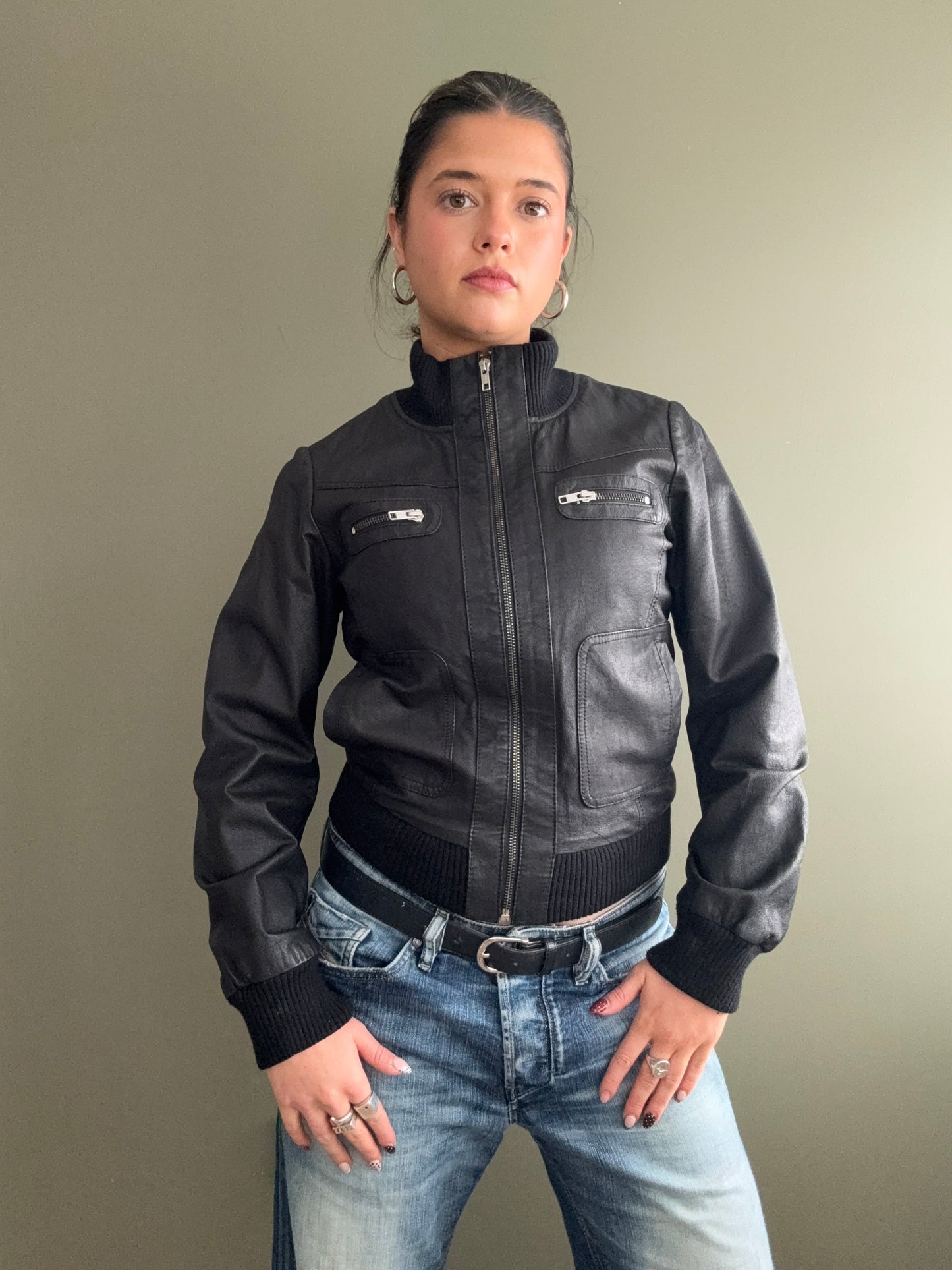 Leather Bomber Jacket (UK8)