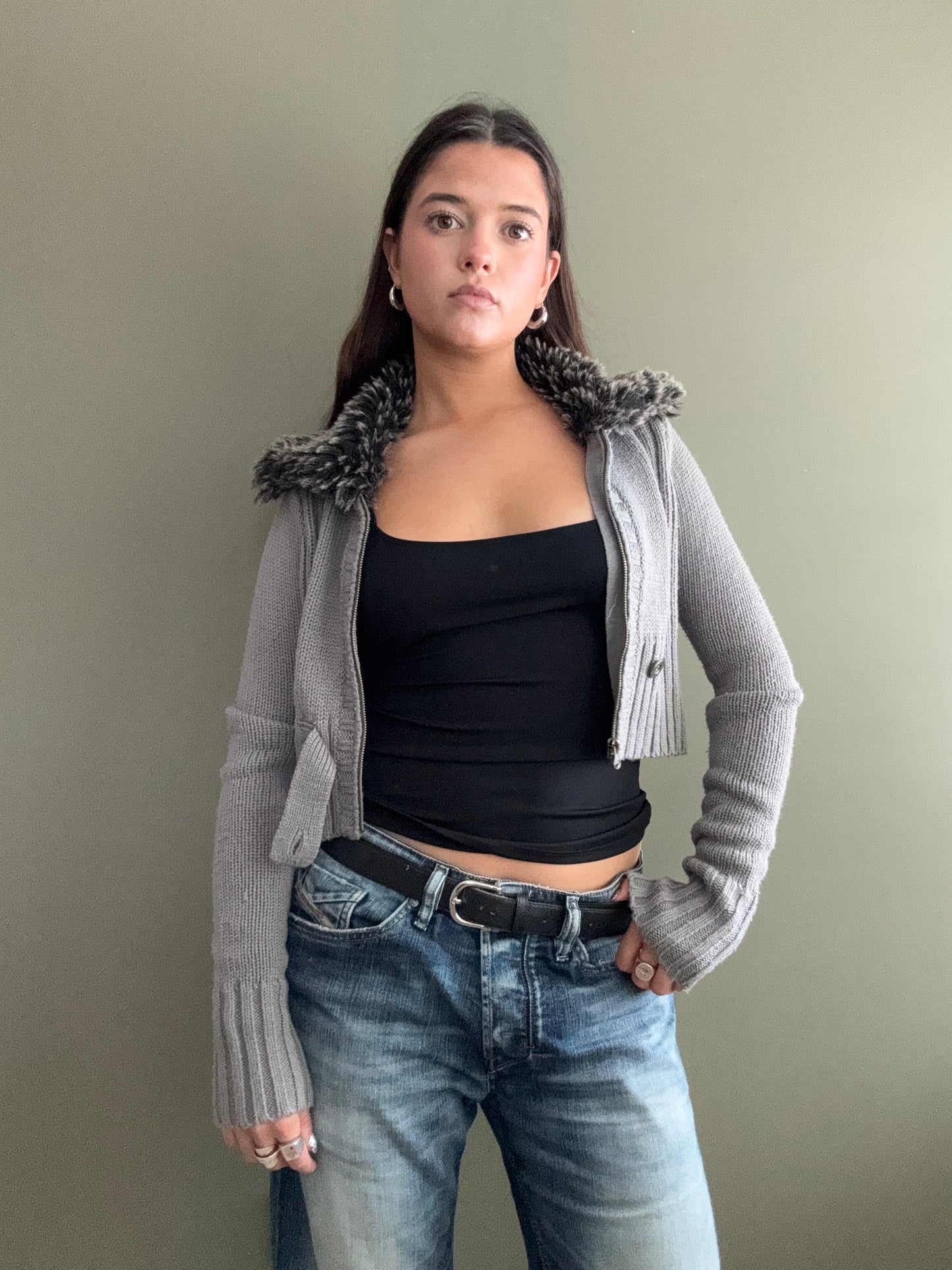 Cropped Knitted Zip Jumper (S)