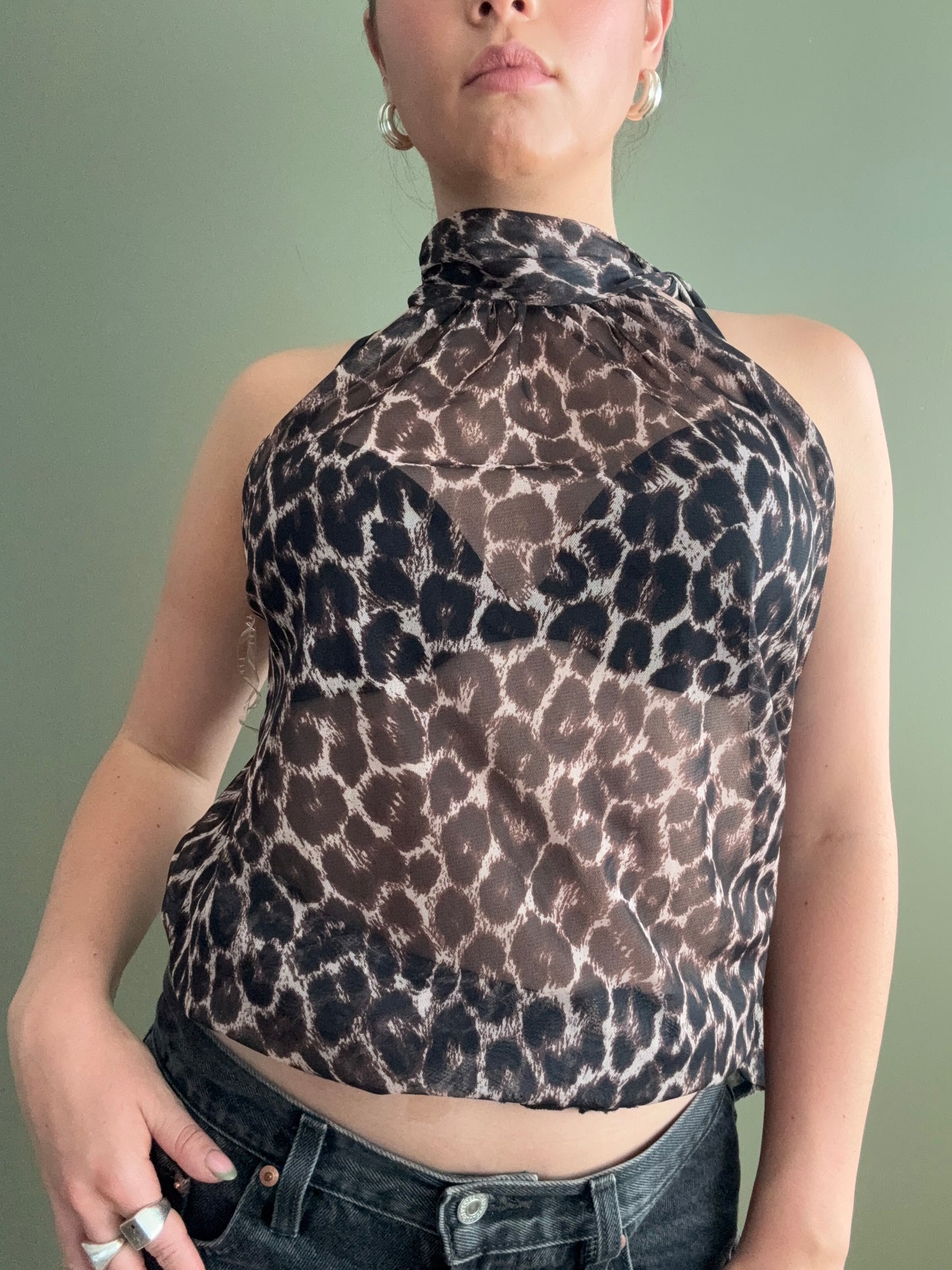 Lipsy Mesh Leopard Top (UK8)