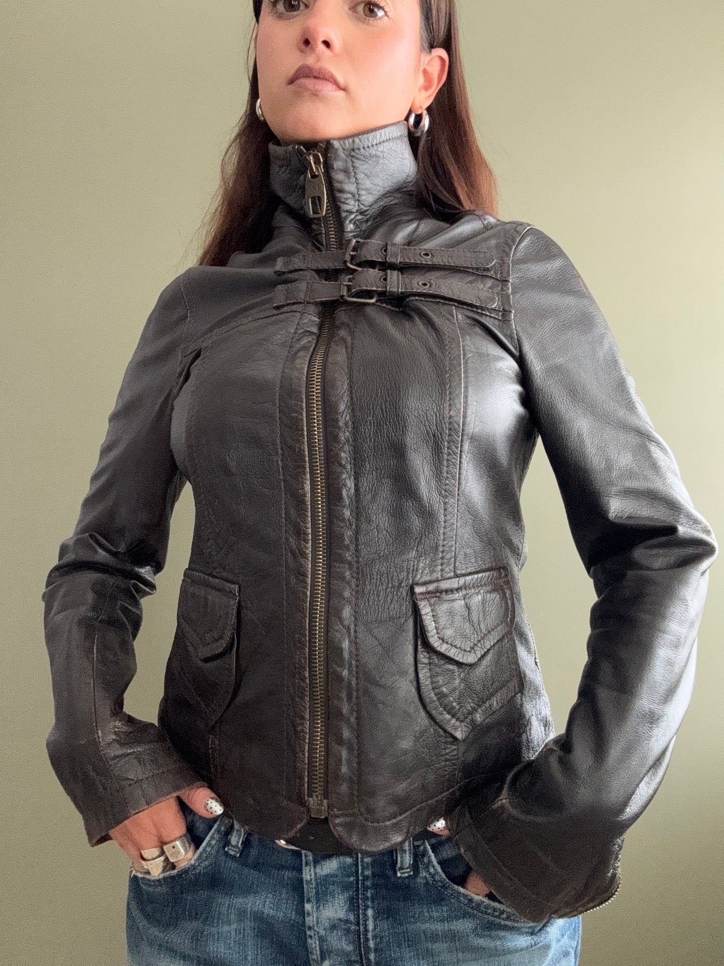 Miss Sixty Fitted Leather Jacket (M)
