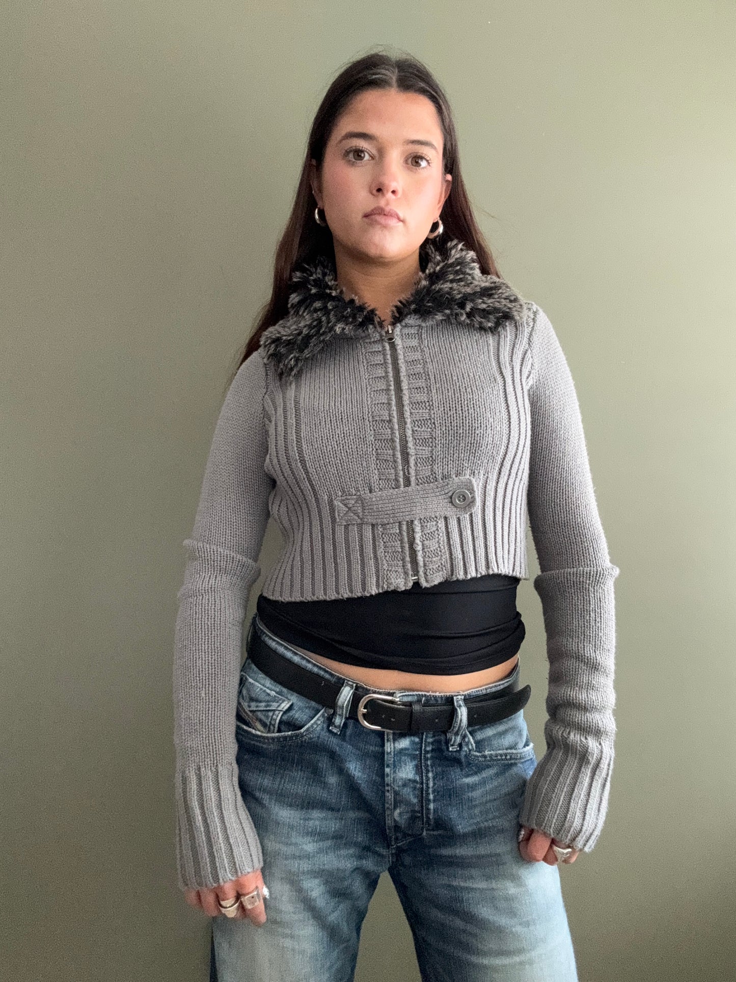 Cropped Knitted Zip Jumper (S)