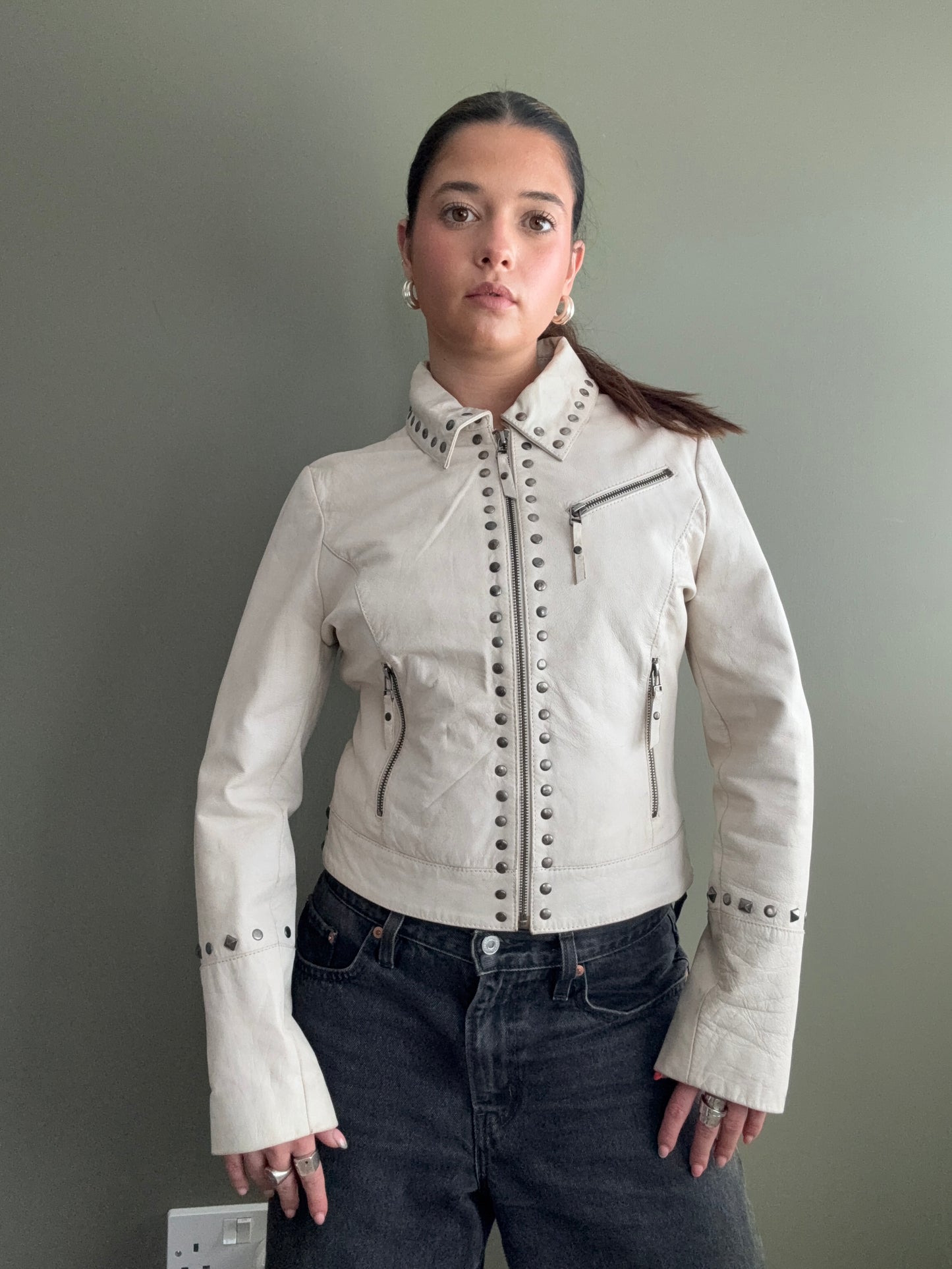 Cream Leather Jacket (S)