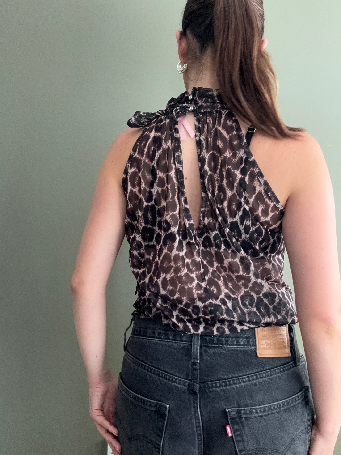 Lipsy Mesh Leopard Top (UK8)