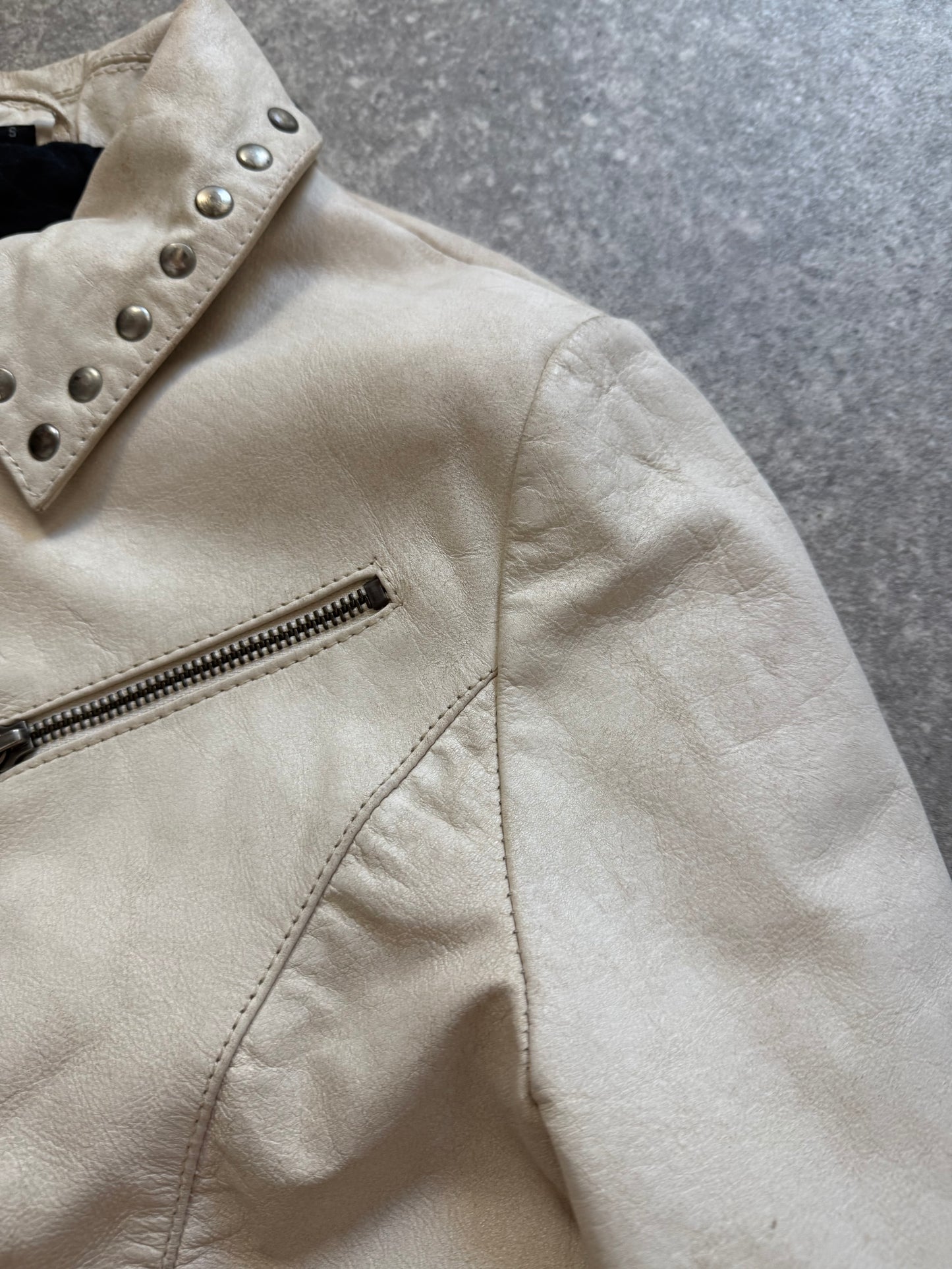 Cream Leather Jacket (S)