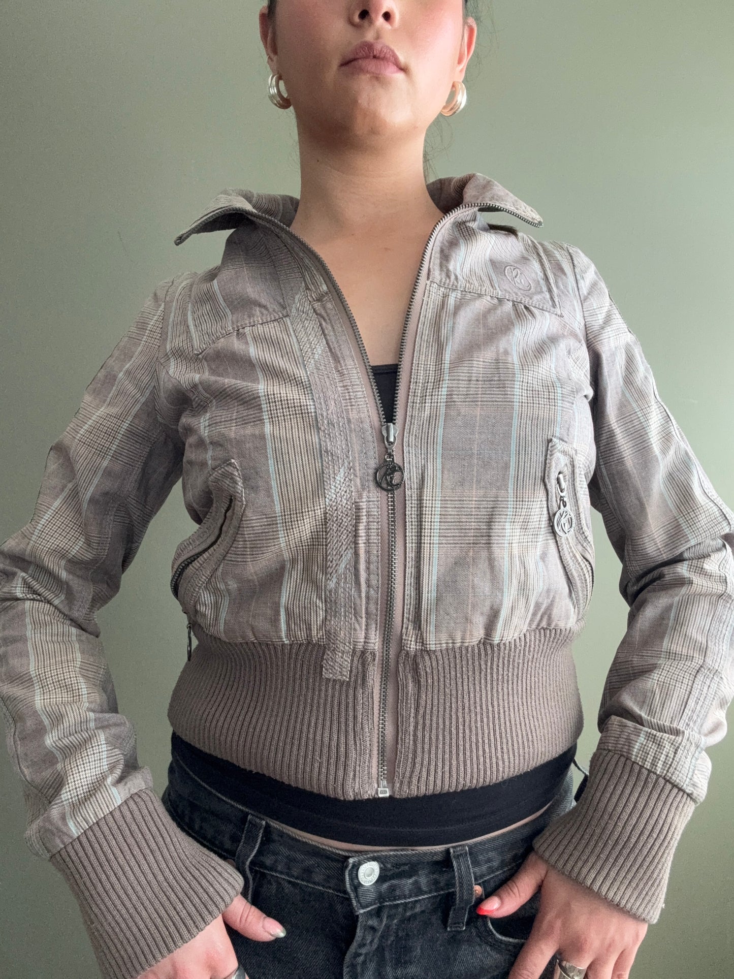 Y2K Tartan Bomber Jacket (UK8)