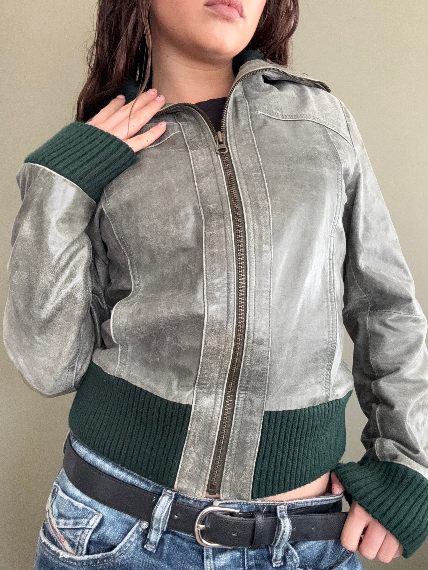 Vintage Green Leather Jacket (M)