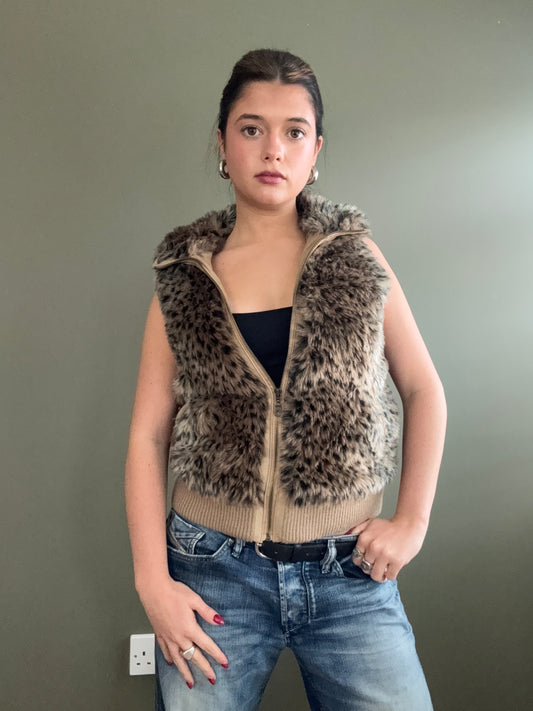 Faux Fur Leopard Gilet (UK12)