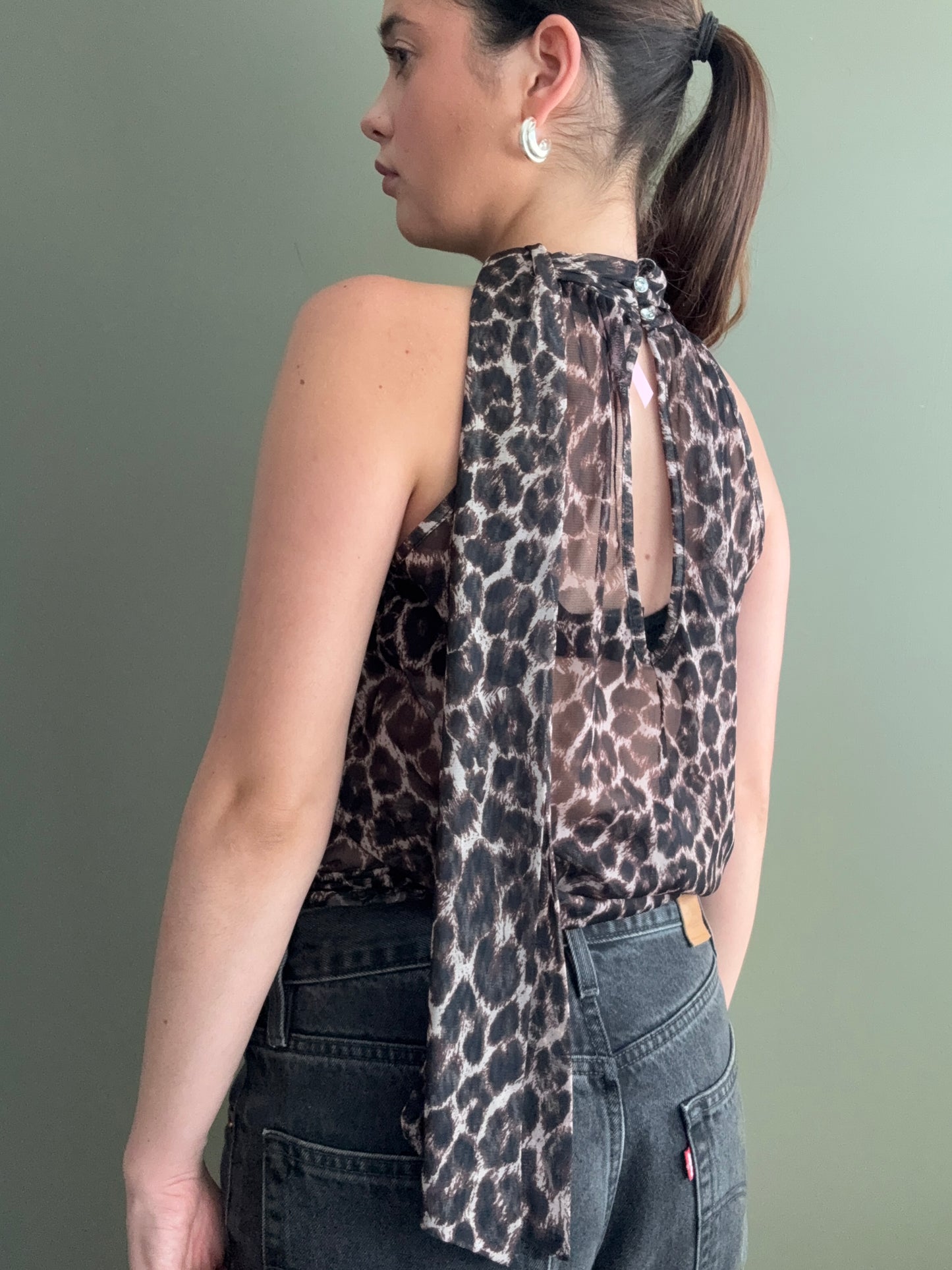 Lipsy Mesh Leopard Top (UK8)