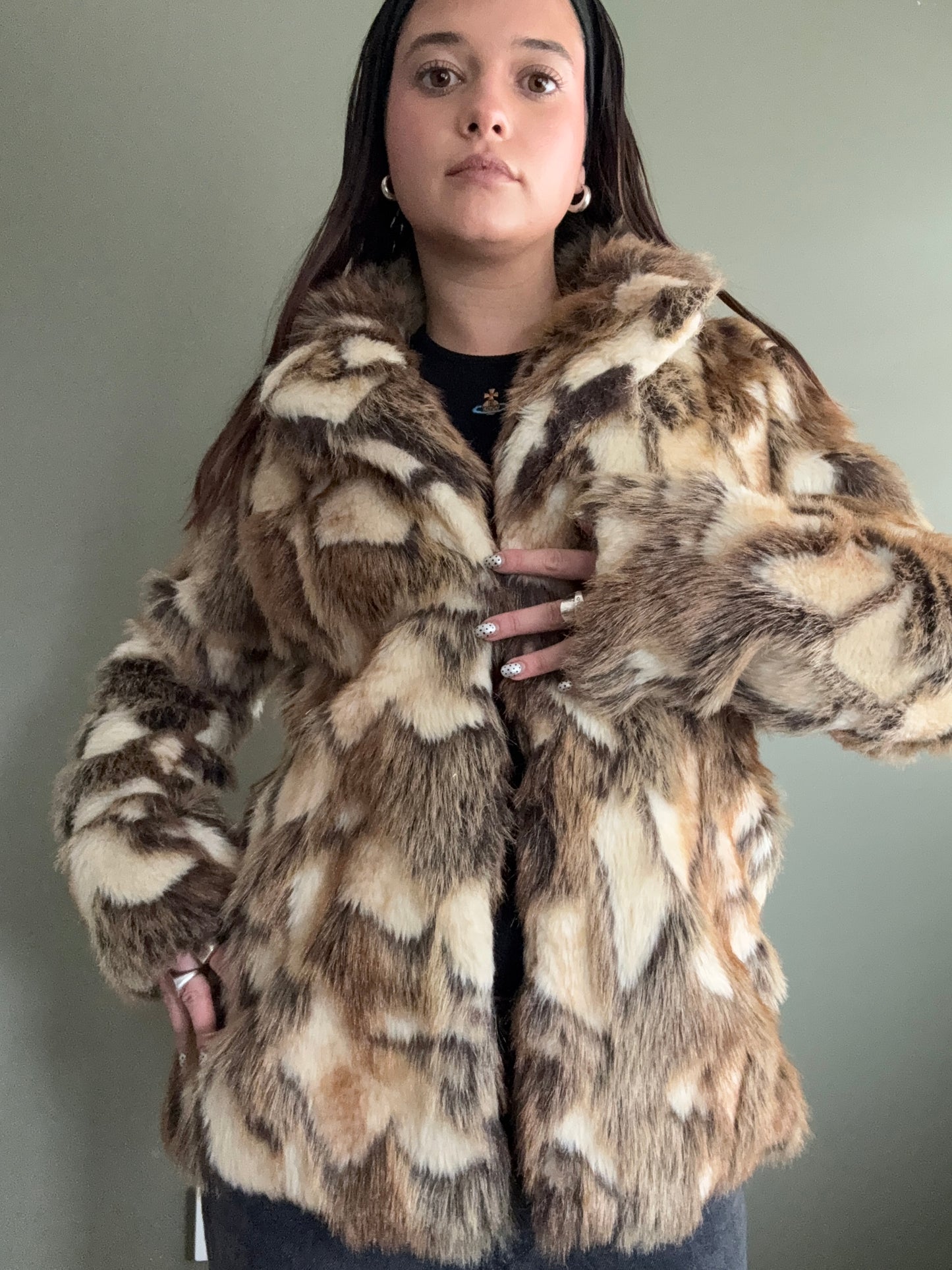 Faux Fur Patchwork Jacket (UK10)