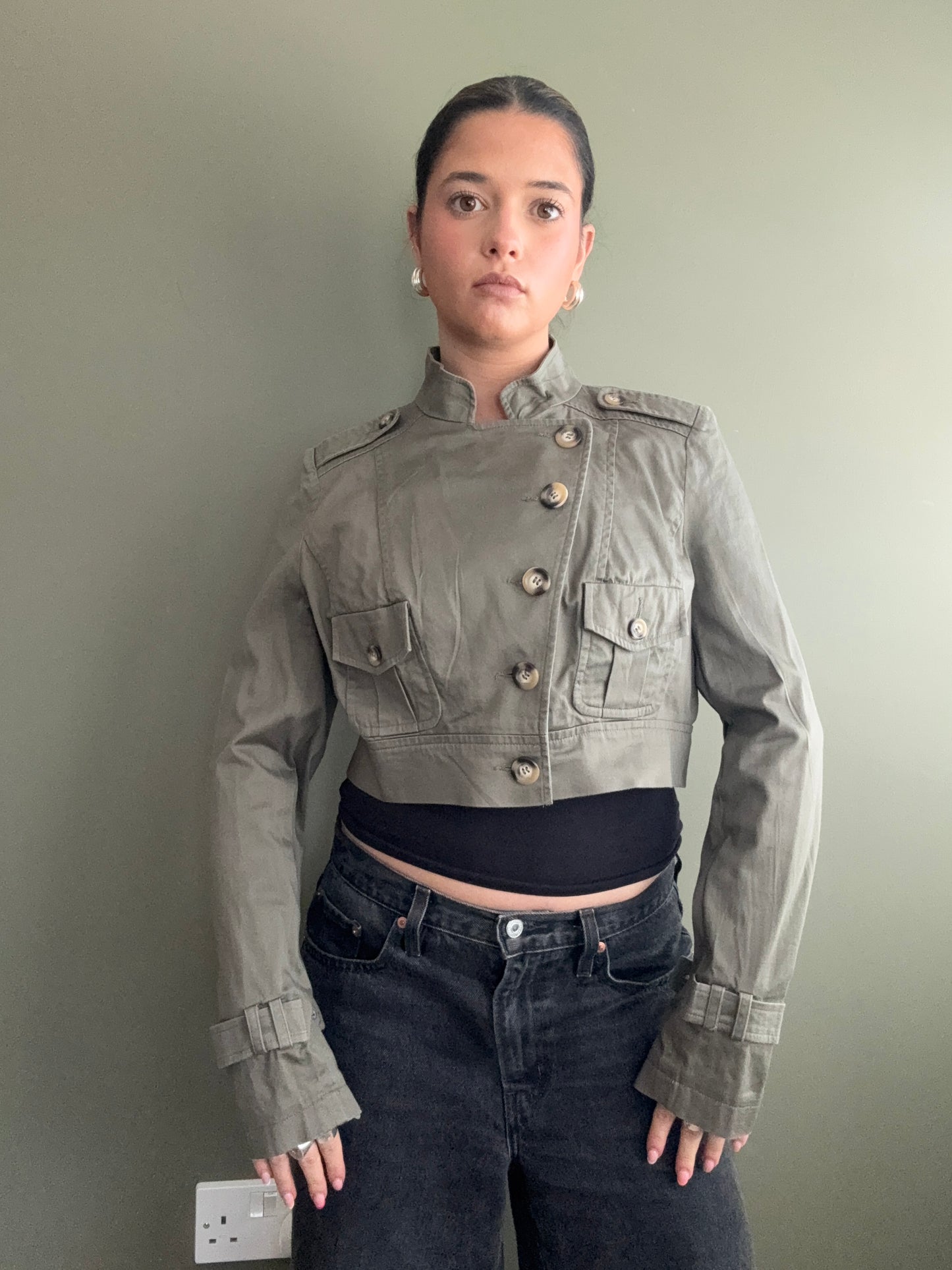 Jane Norman Khaki Cropped Jacket (UK14)