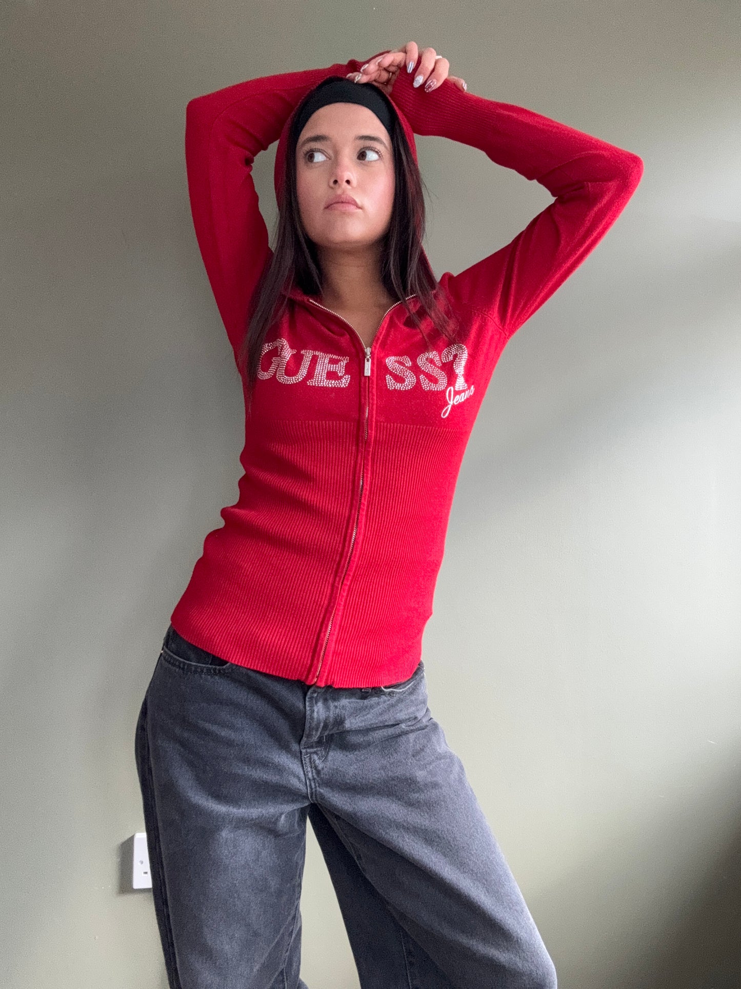 Guess Red Zip Hoodie (M)