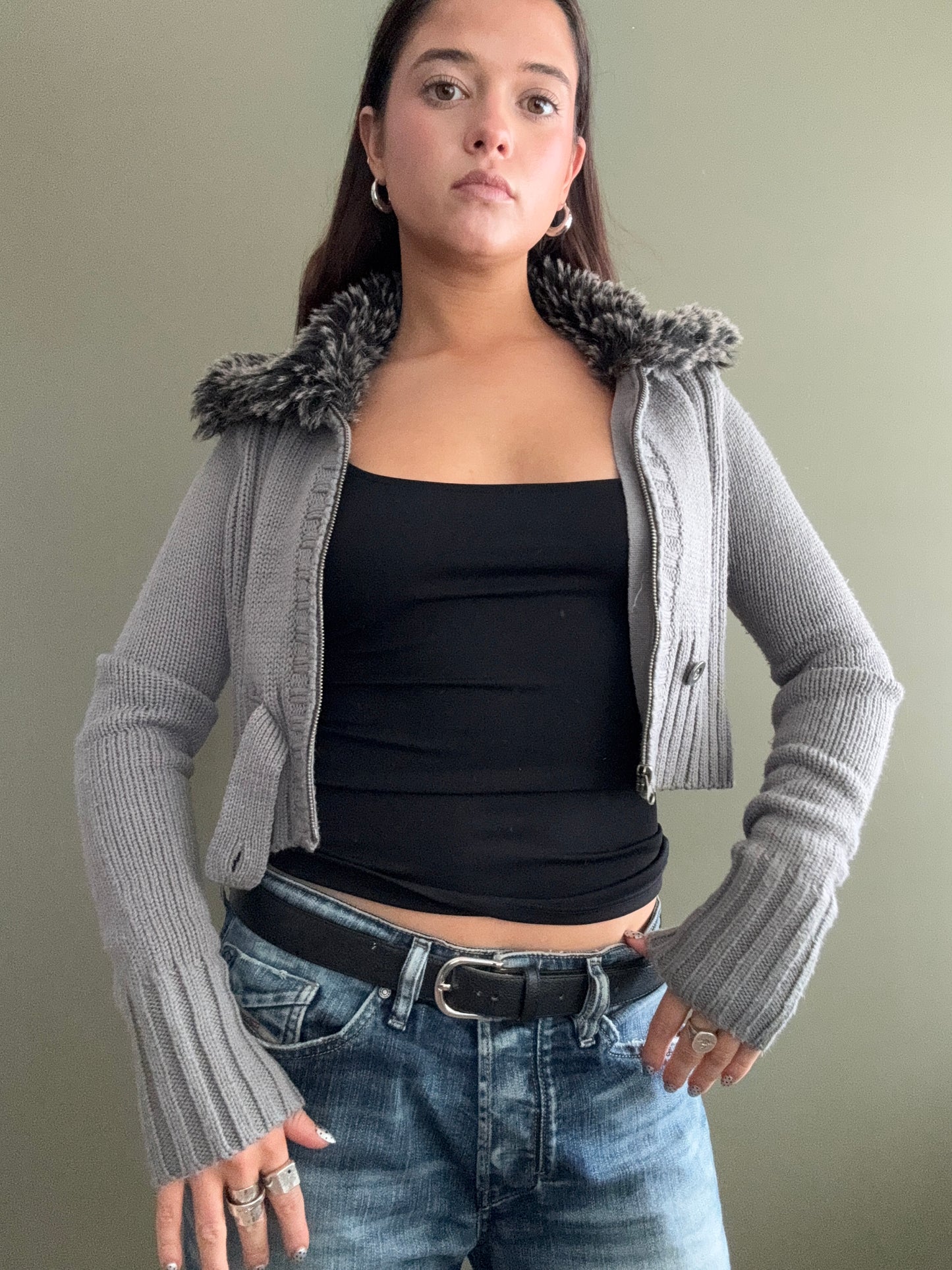 Cropped Knitted Zip Jumper (S)