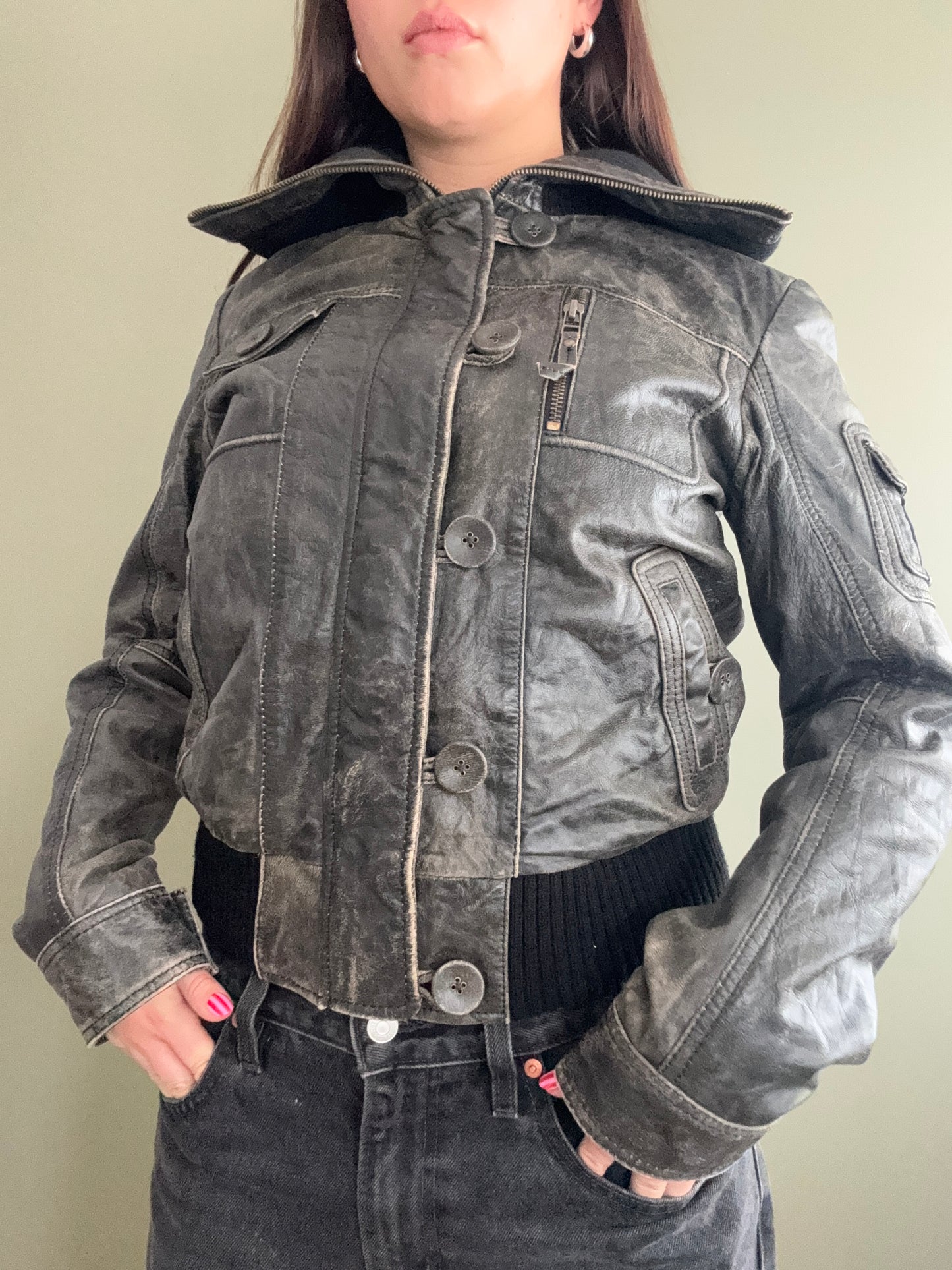 Leather Bomber Jacket (UK12)