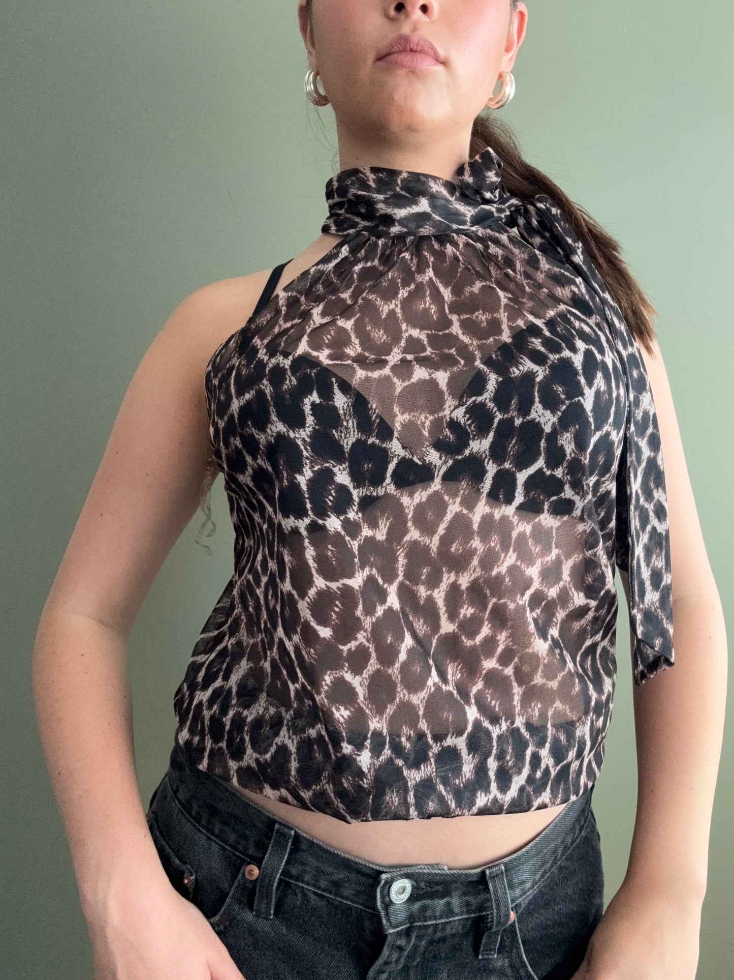 Lipsy Mesh Leopard Top (UK8)