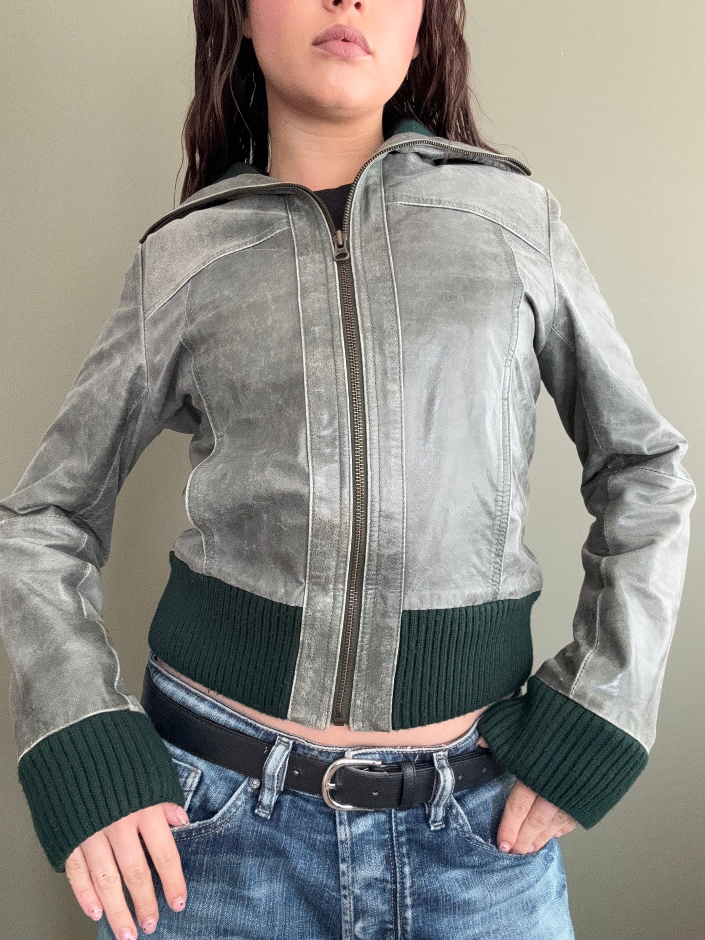 Vintage Green Leather Jacket (M)