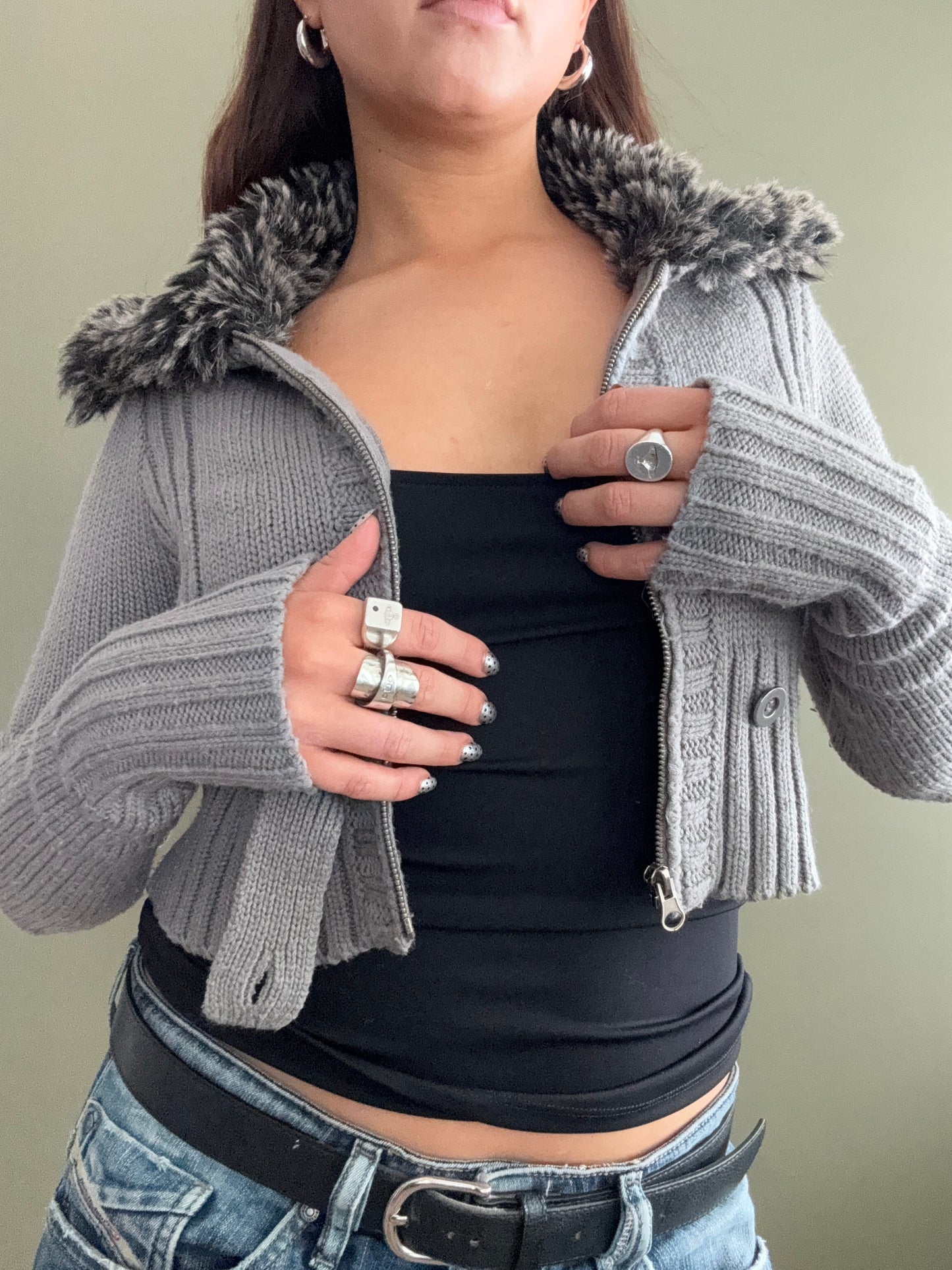 Cropped Knitted Zip Jumper (S)