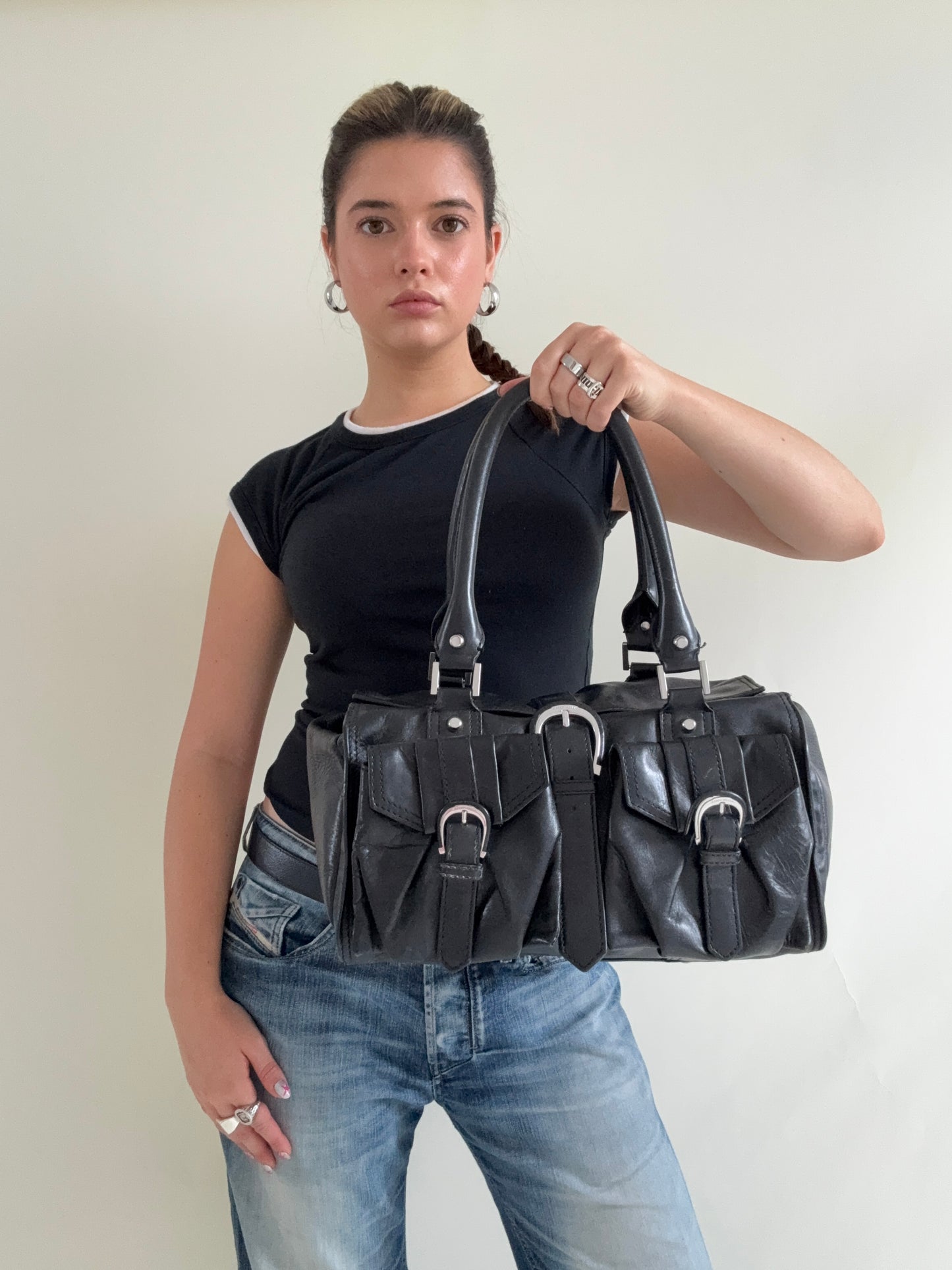 Karen Millen Leather Cargo Handbag