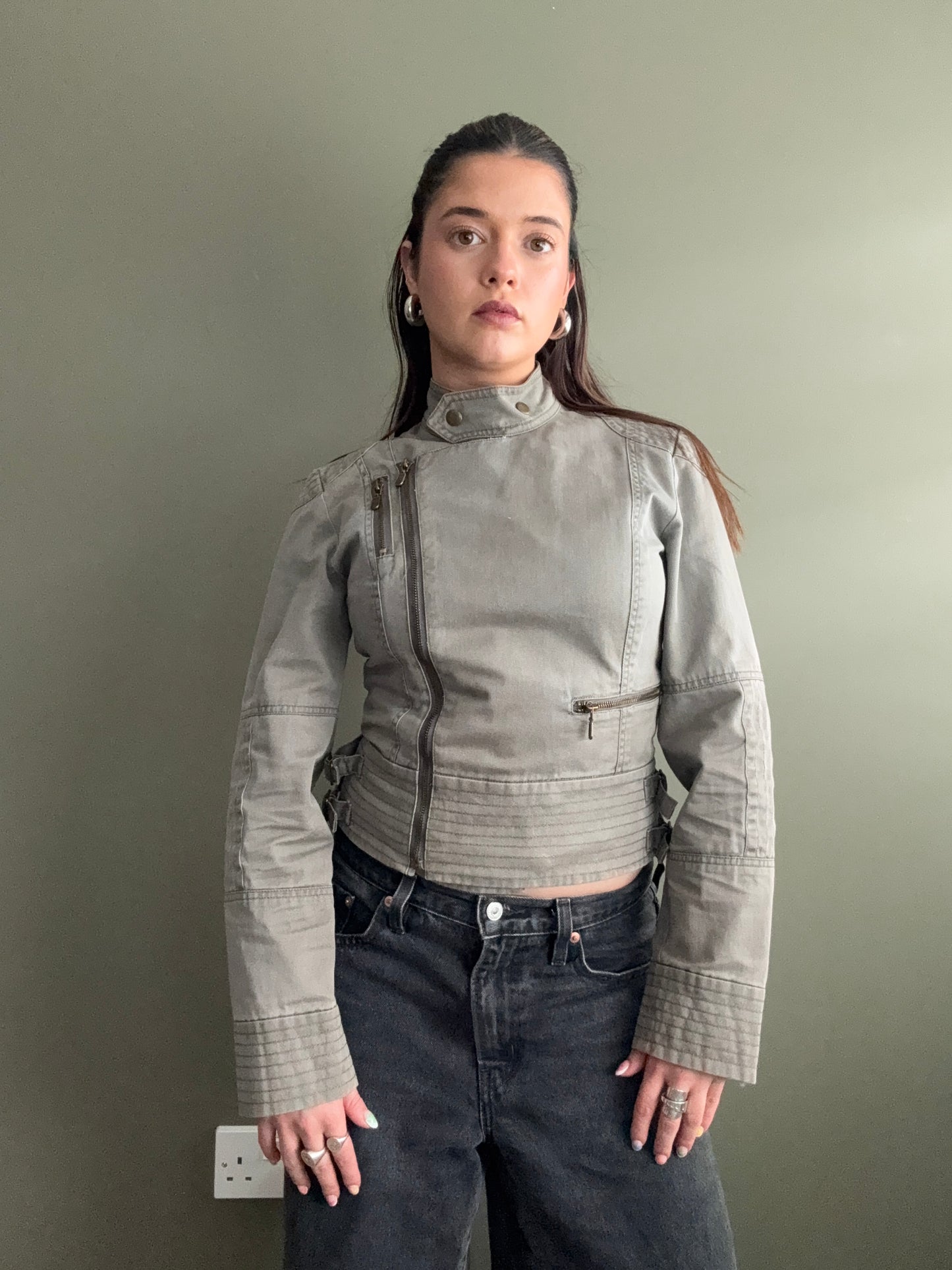 Khaki Biker Jacket (UK10)