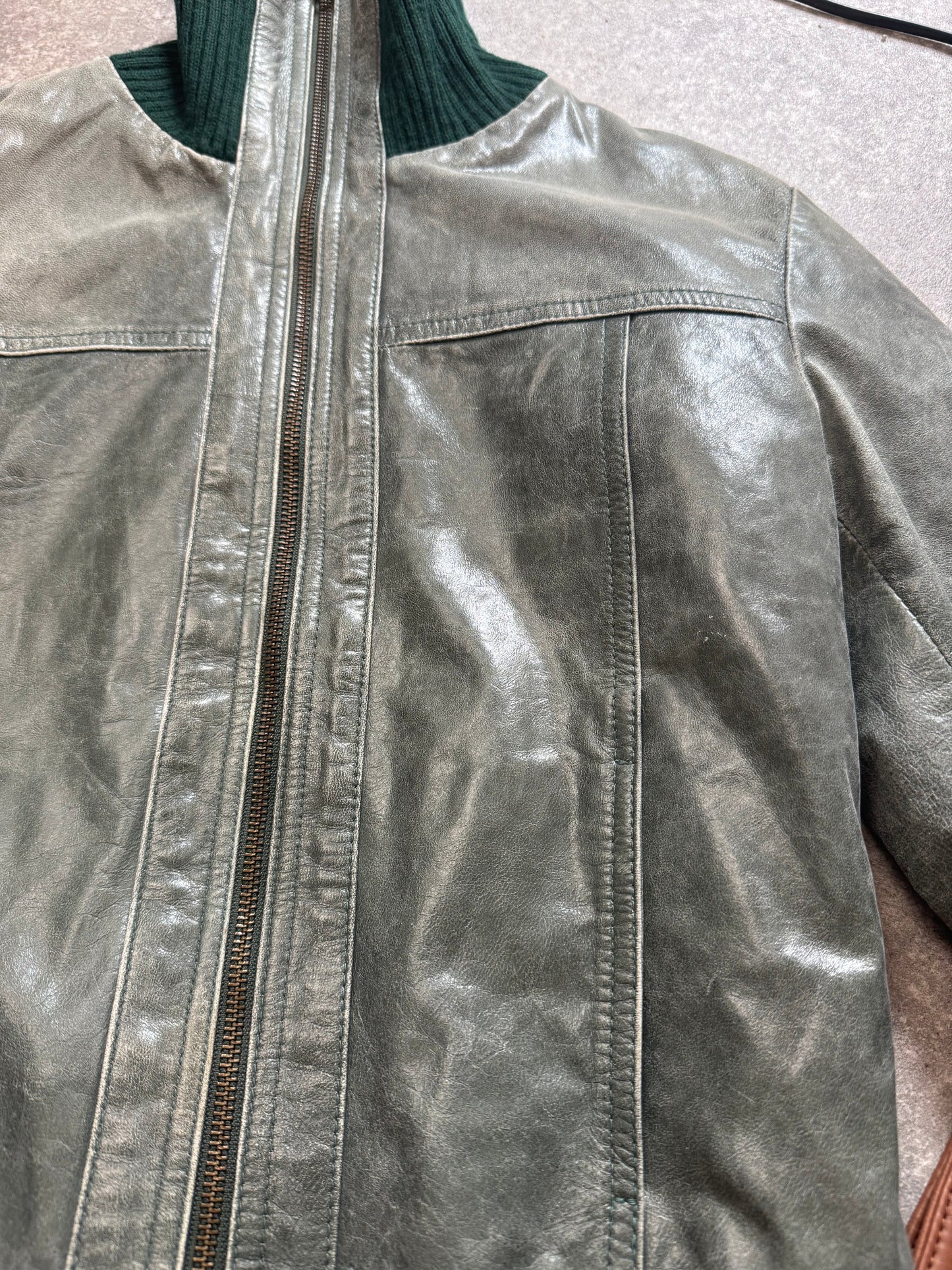 Vintage Green Leather Jacket (M)